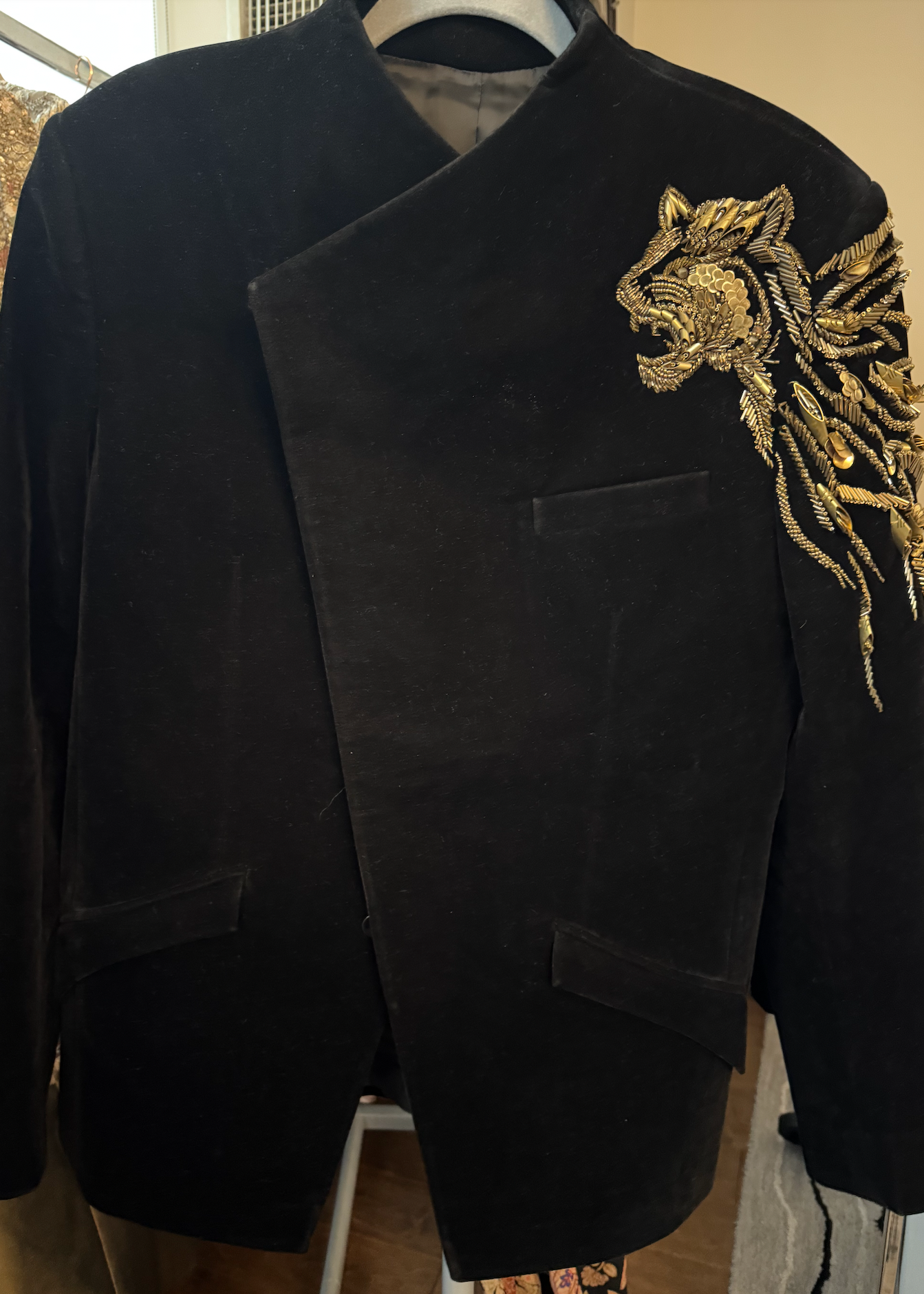 Silk Velvet Gold Lion Embroidered Jacket Image - 2