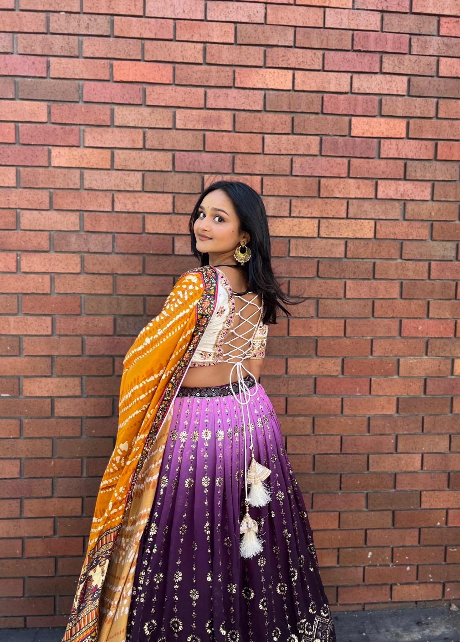 Ivory & Purple Ombre Lehenga Image - 3