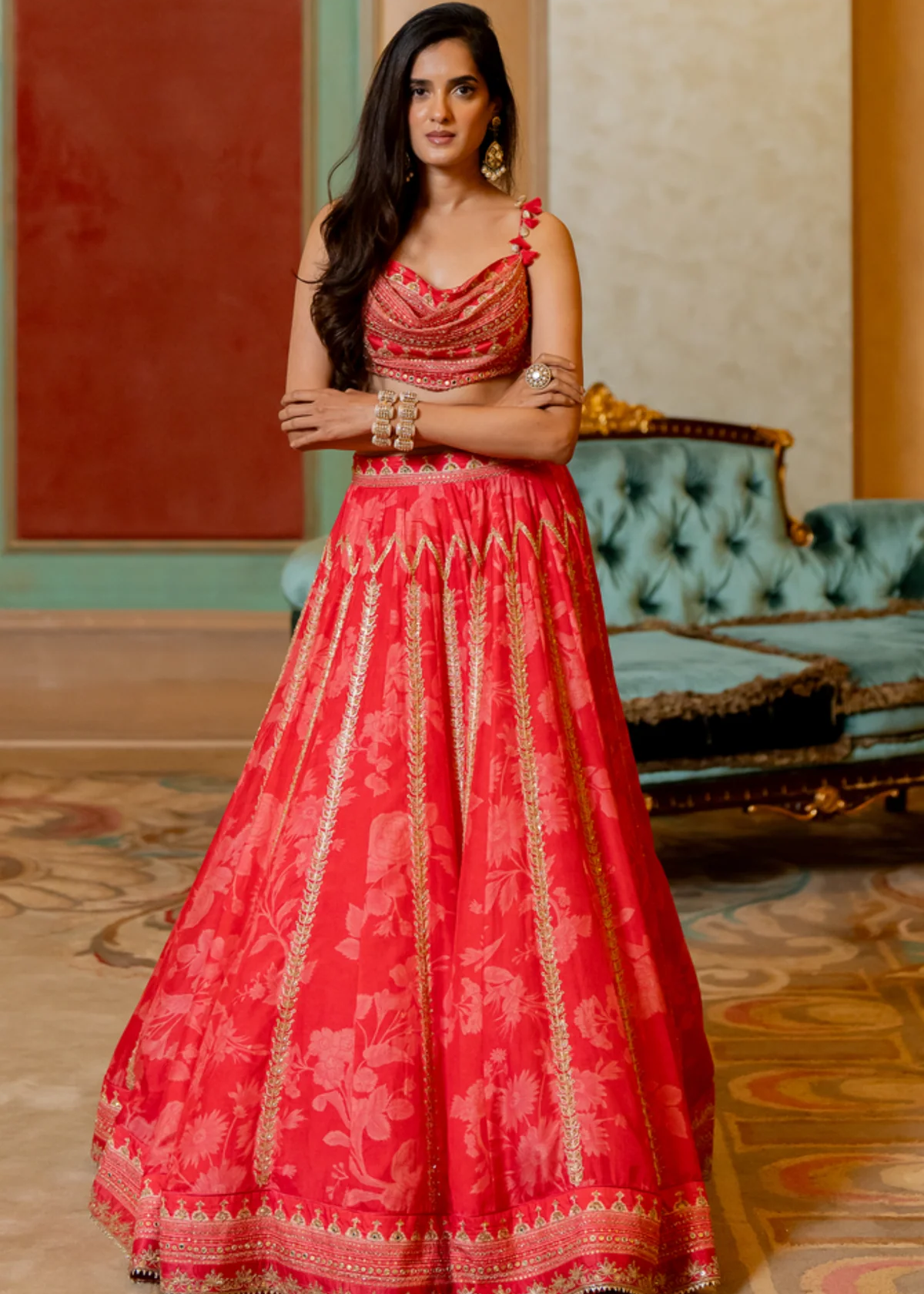 Cherry Red Lehenga Set Image - 0