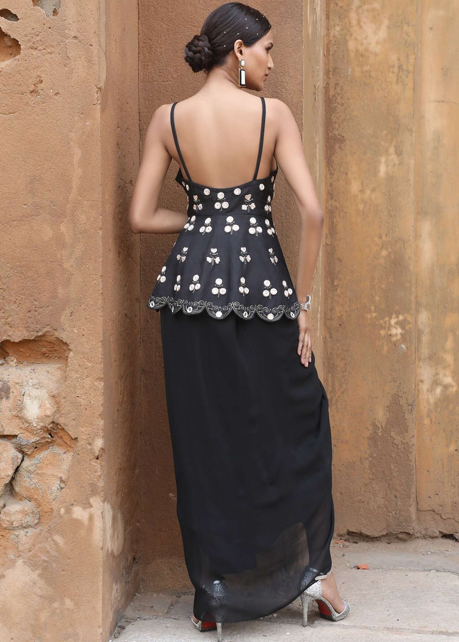 Black Embroidered Skirt Set Image - 3