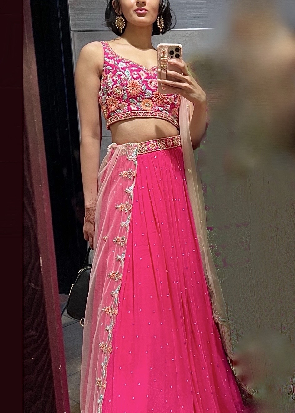Hot Pink Floral Lehenga  Image - 1
