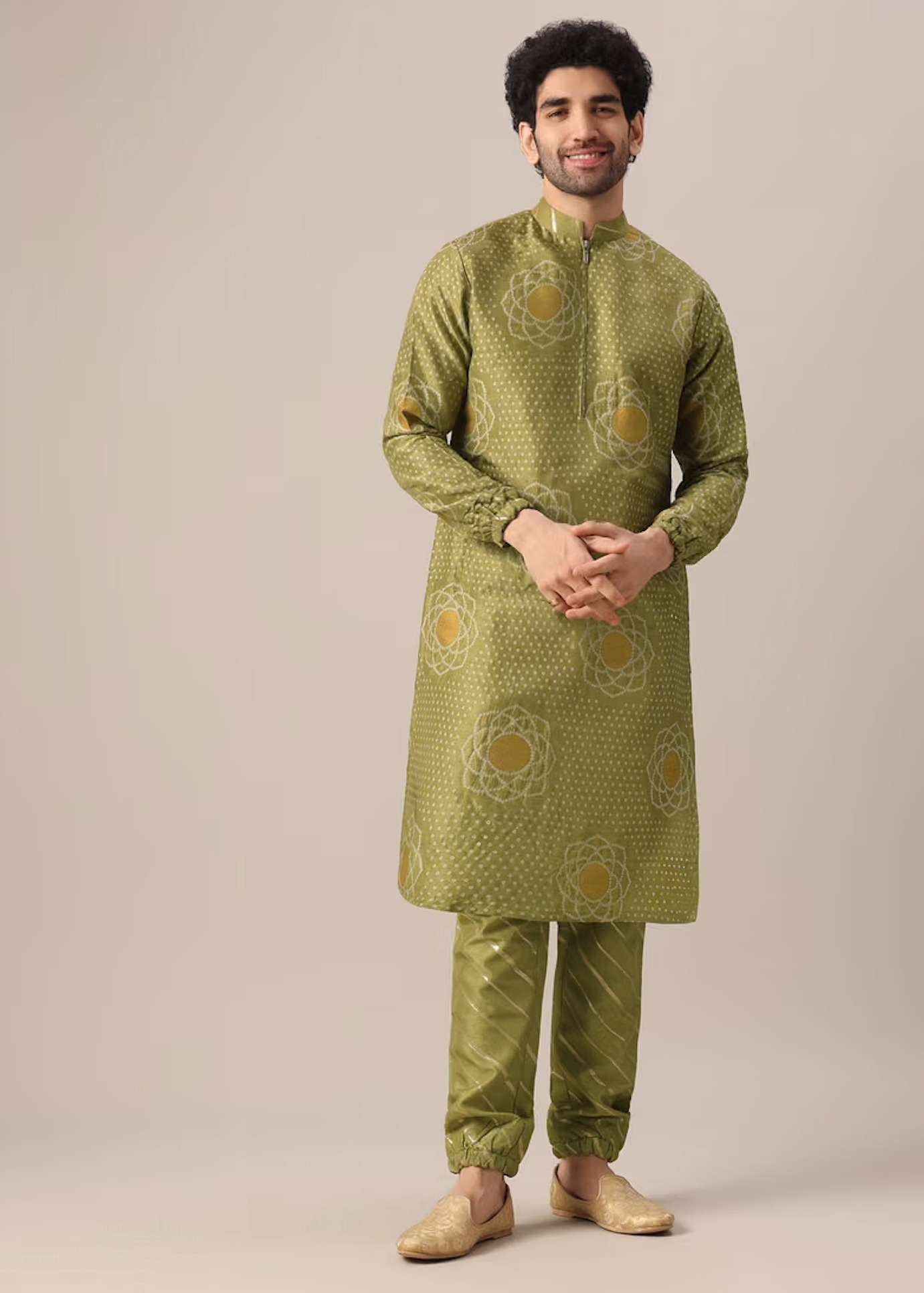 Green Printed Kurta Set Image - 1