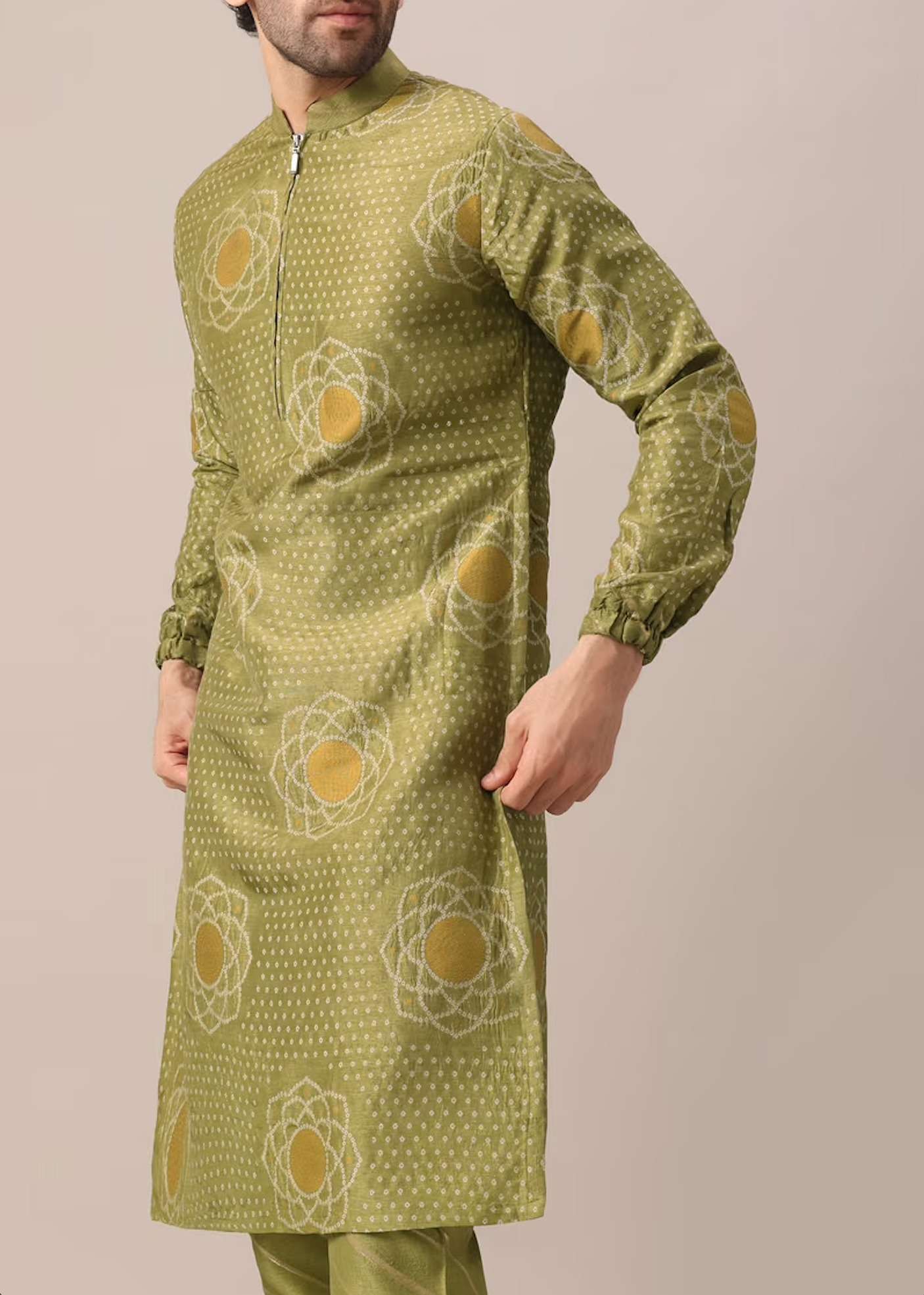 Green Printed Kurta Set Image - 6