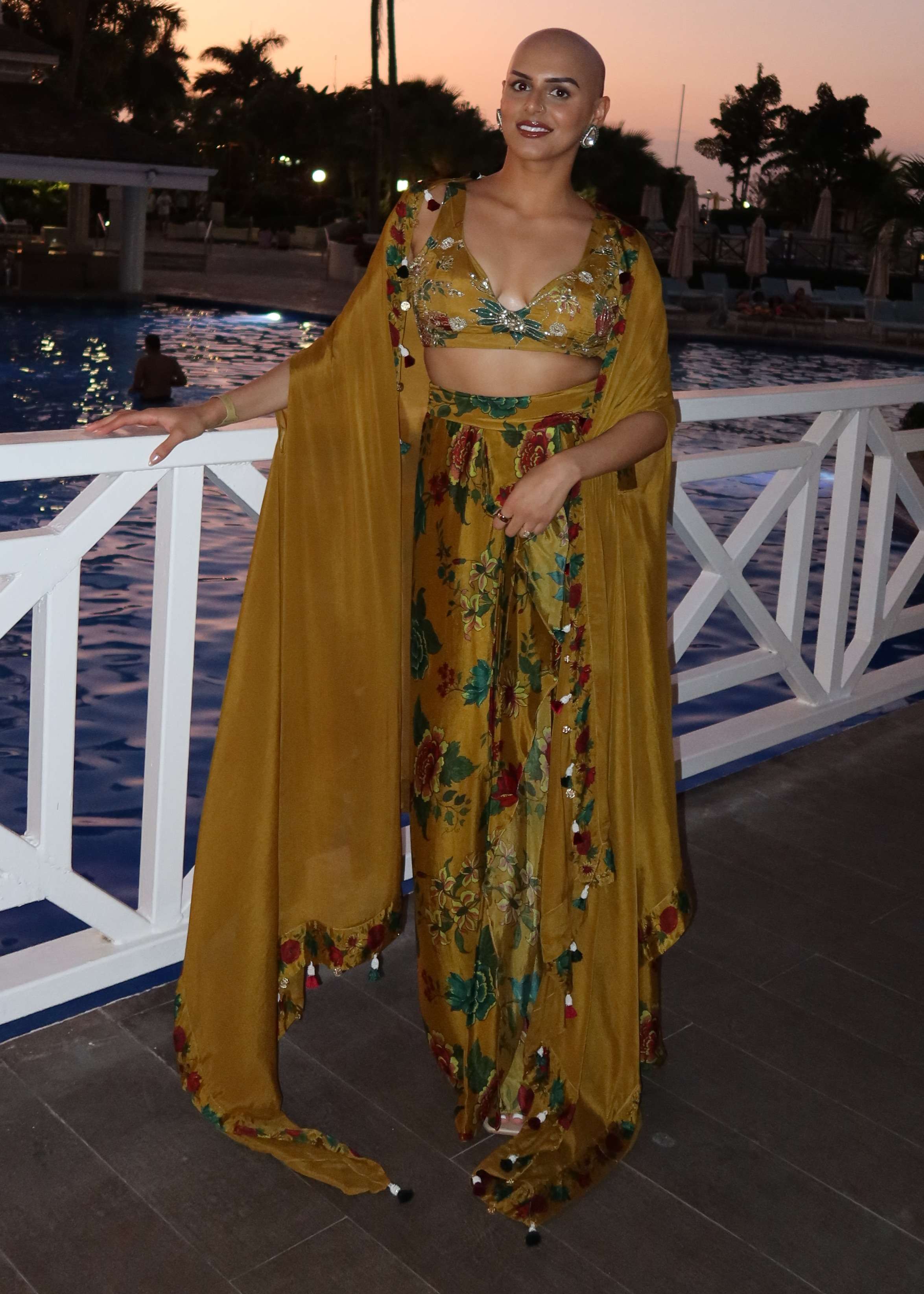 Golden Yellow Floral Printed Skirt Set Image - 0