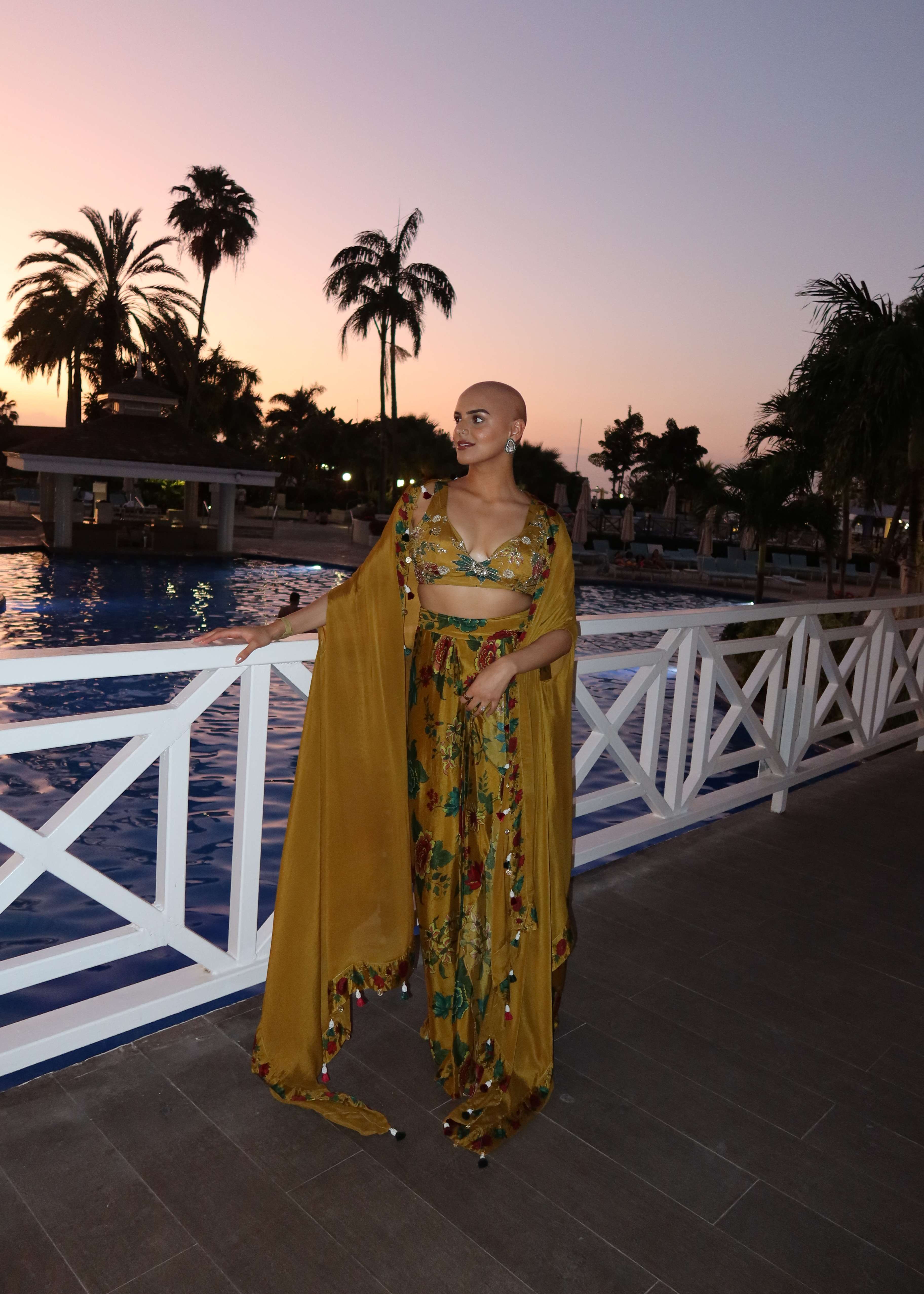 Golden Yellow Floral Printed Skirt Set Image - 2