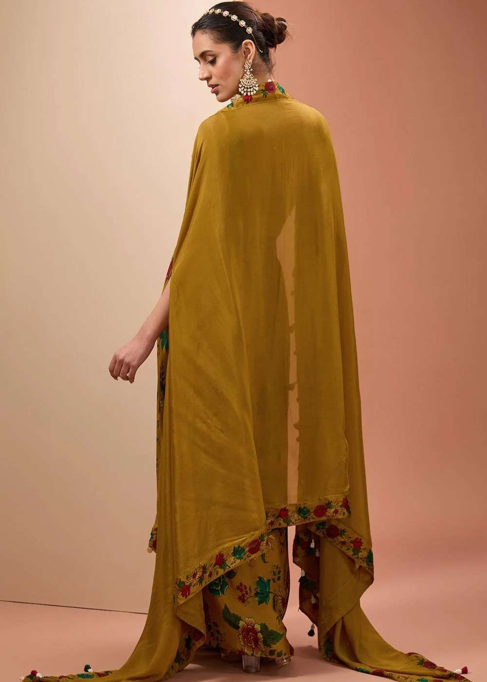 Golden Yellow Floral Printed Skirt Set Image - 6