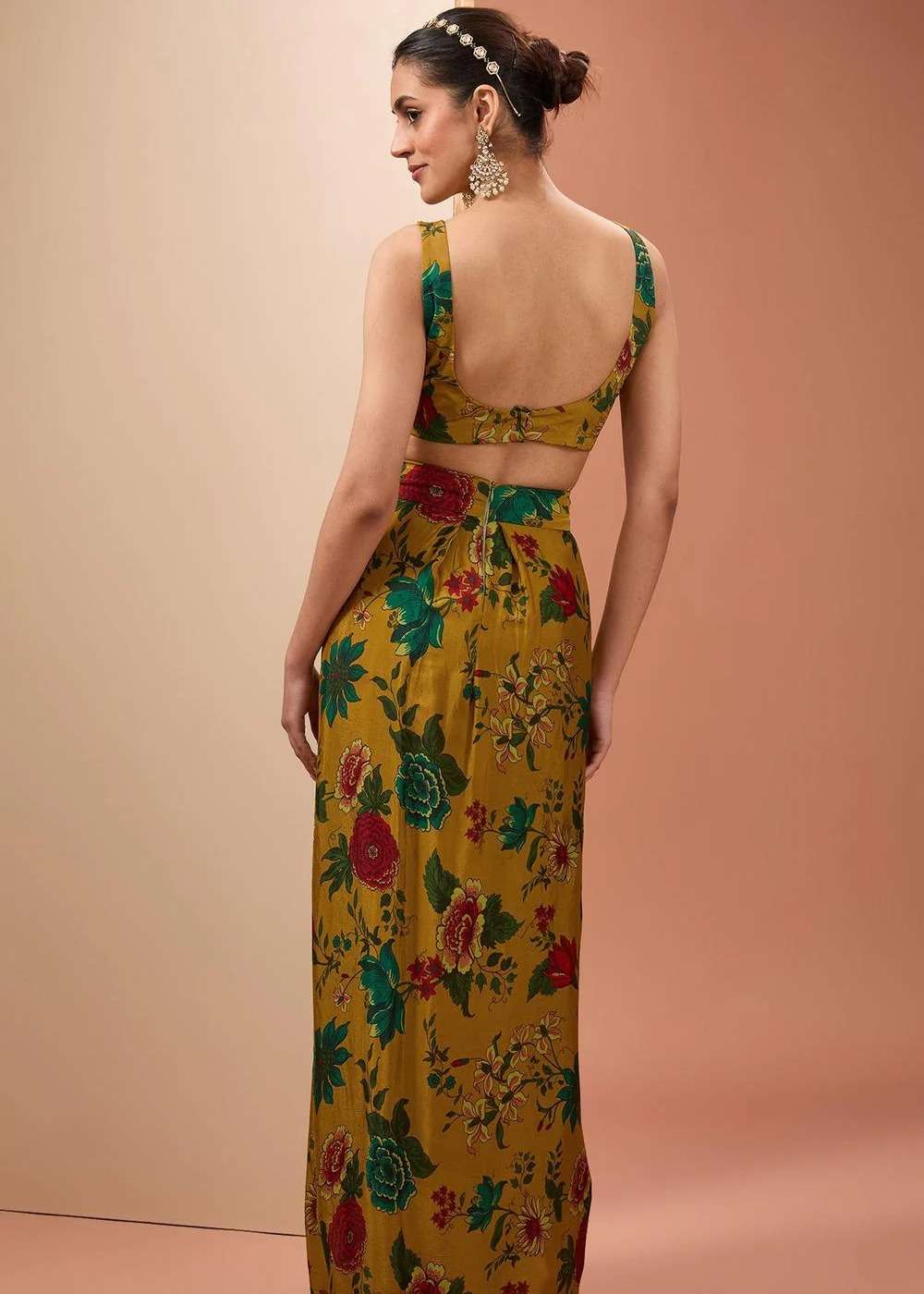 Golden Yellow Floral Printed Skirt Set Image - 8