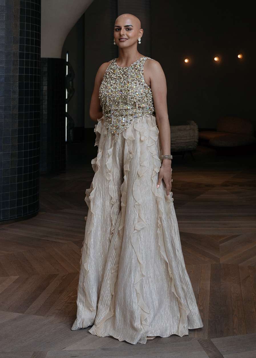 Off-White Beaded Frill Sharara Set Image - 0