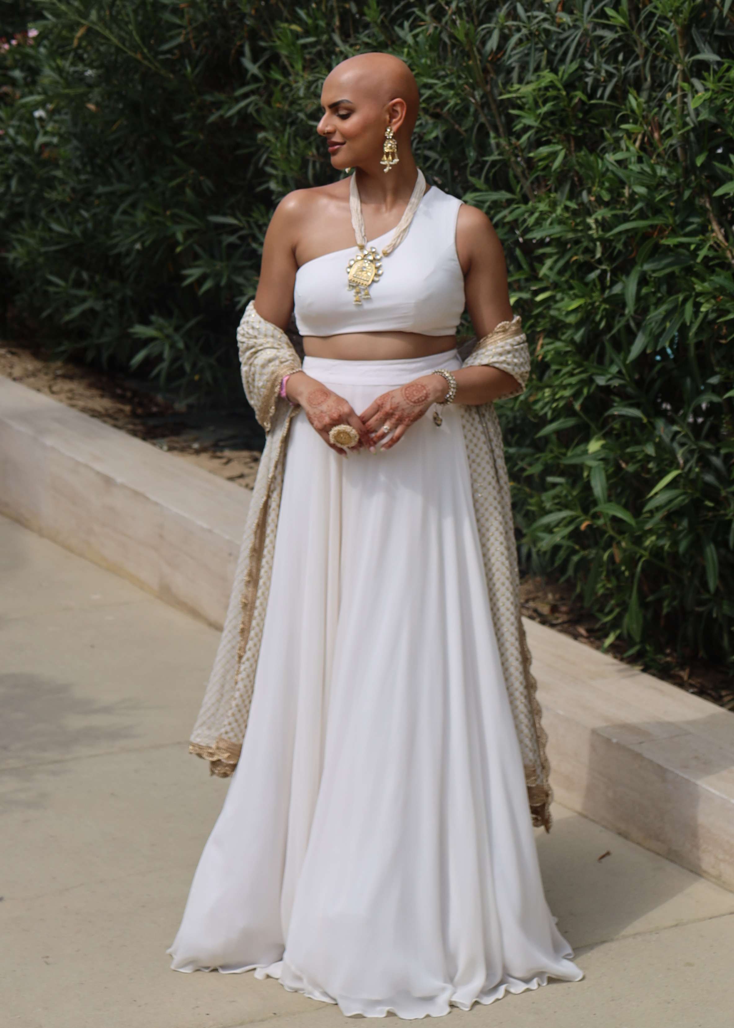 White One-Shoulder Lehenga Set Image - 0