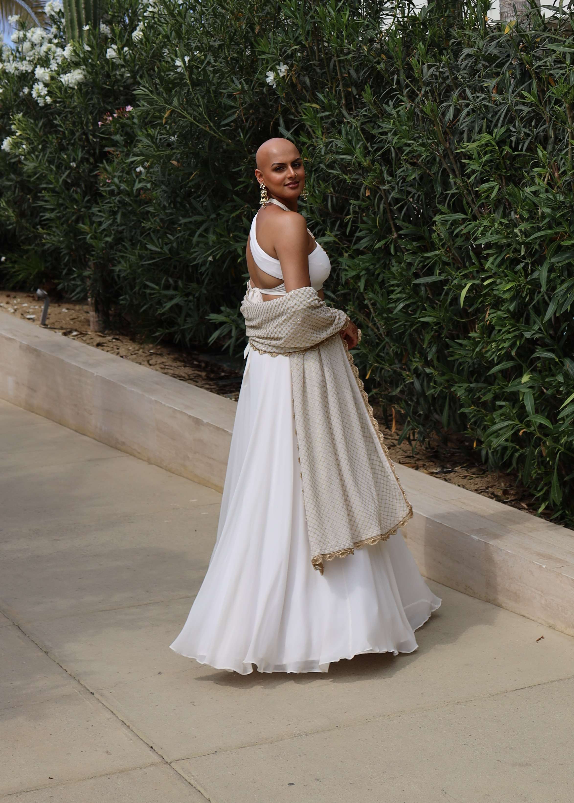 White One-Shoulder Lehenga Set Image - 1