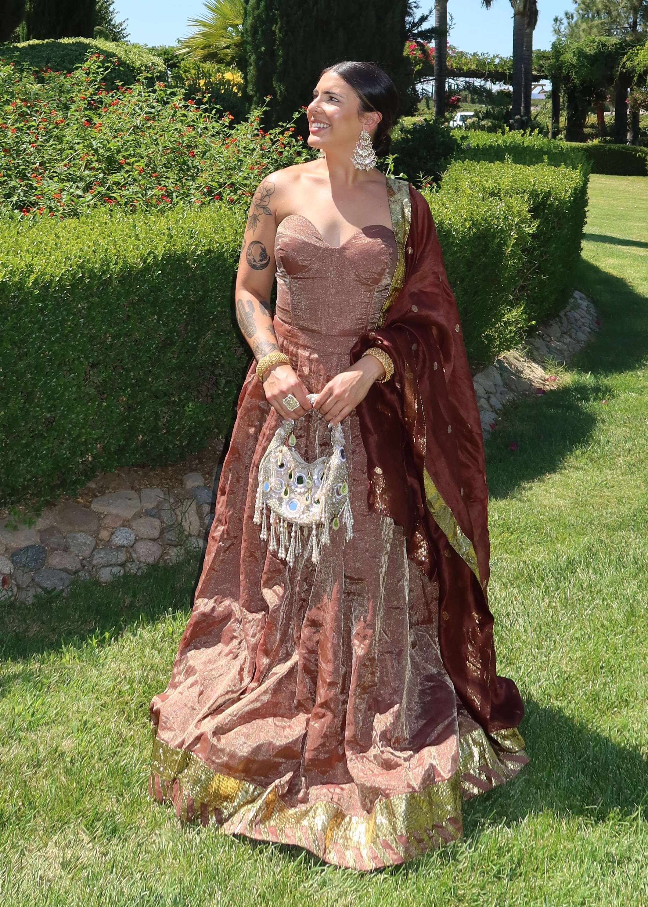 Brown Tissue Silk Lehenga Set Image - 3