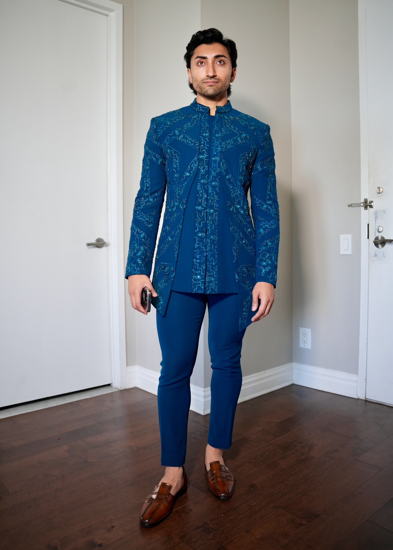 Teal Blue Bandhgala Set Image - 1