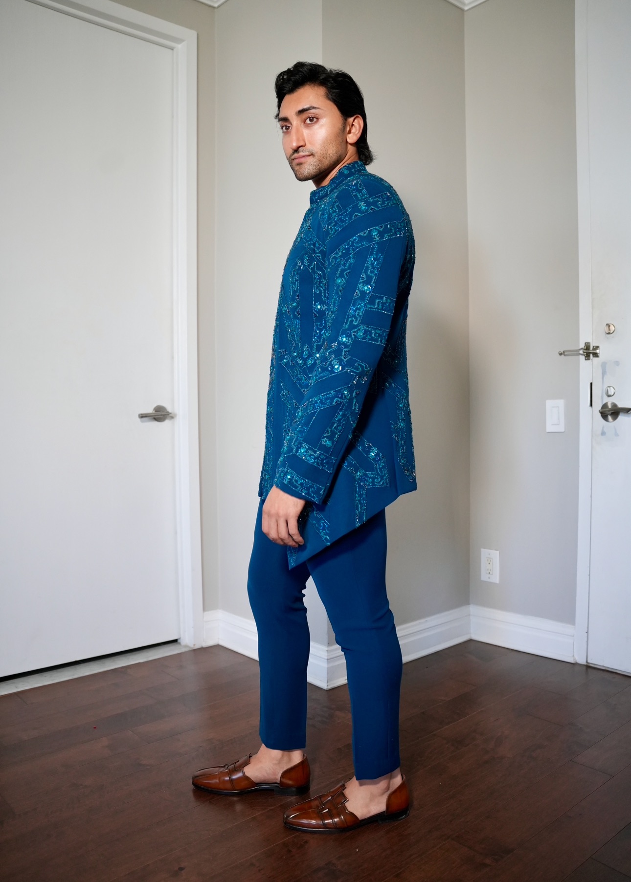 Teal Blue Bandhgala Set Image - 3