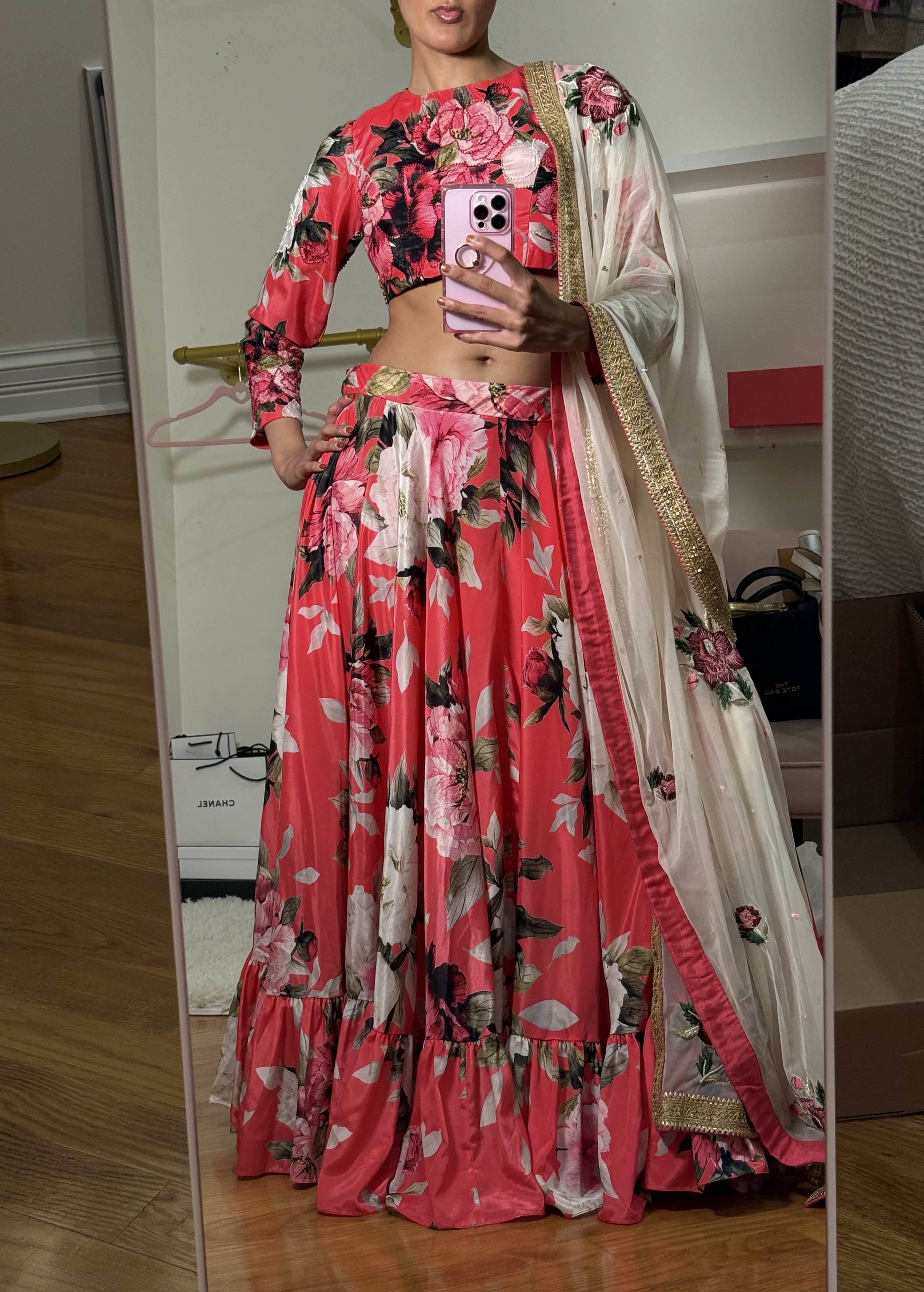 Hot Pink/Red Floral Lehenga Set Image - 0