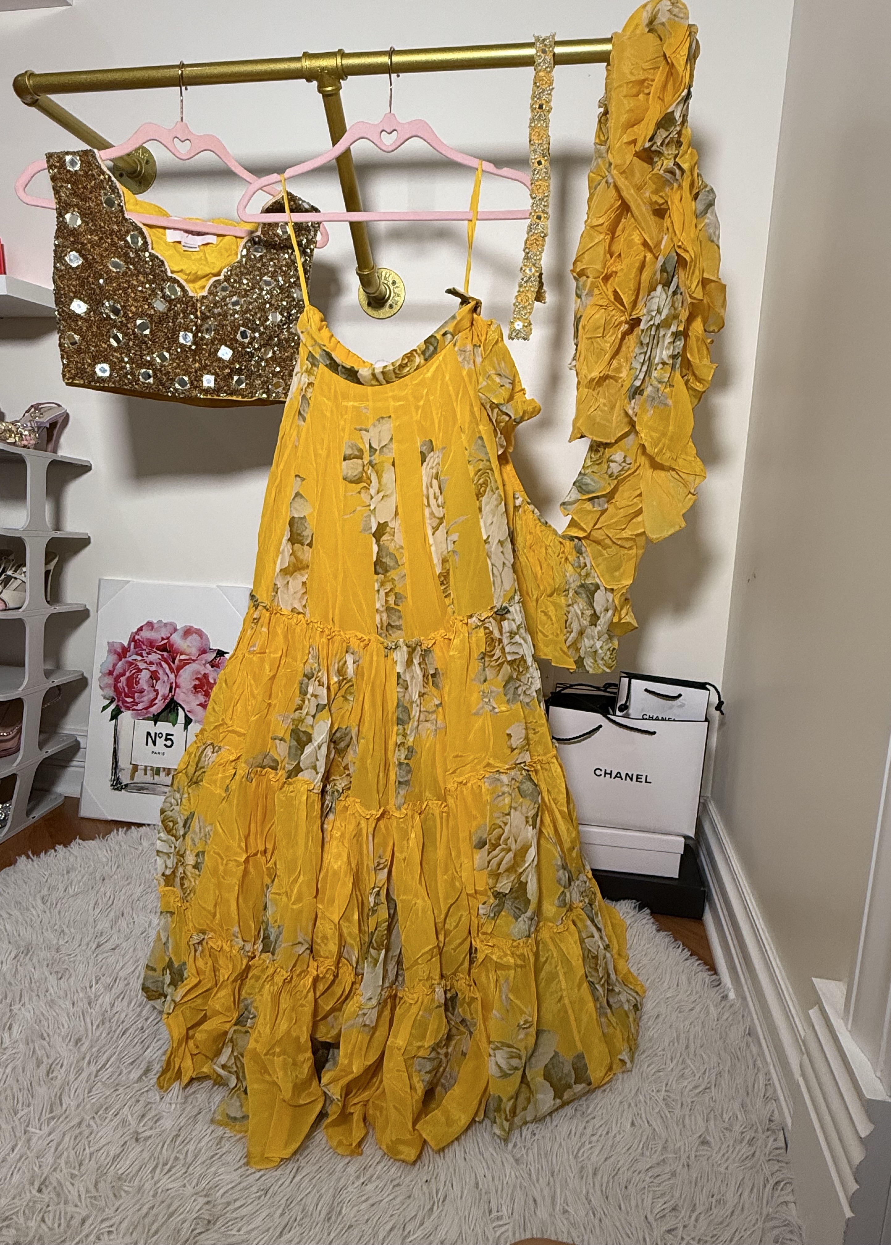 Yellow Floral Mirror Lehenga Image - 2
