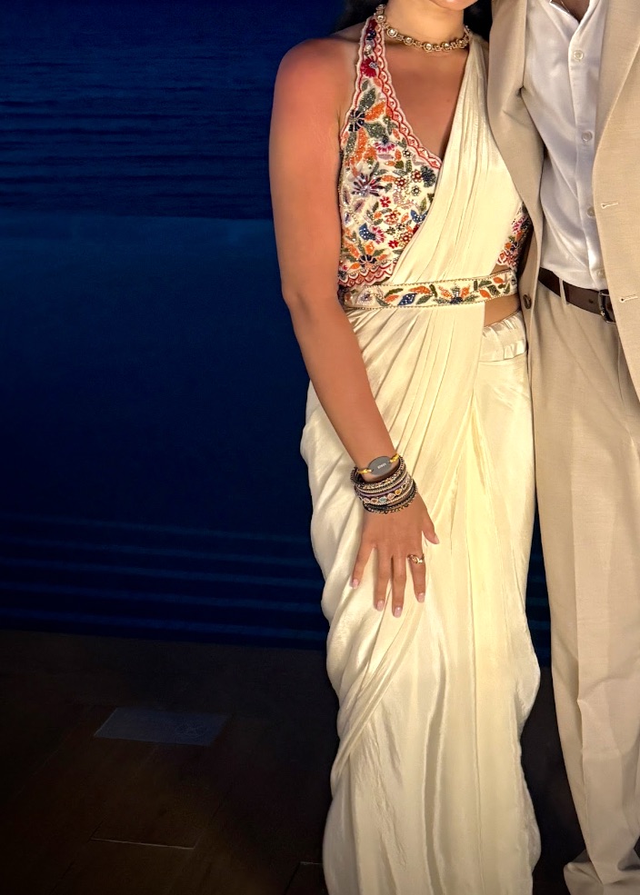 Ivory Pre-Draped Sari Image - 1