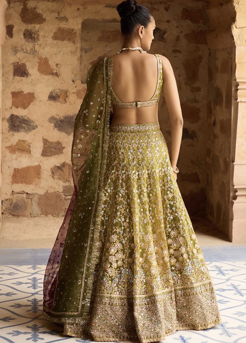 Olive Gold Embroidered Lehenga Image - 1