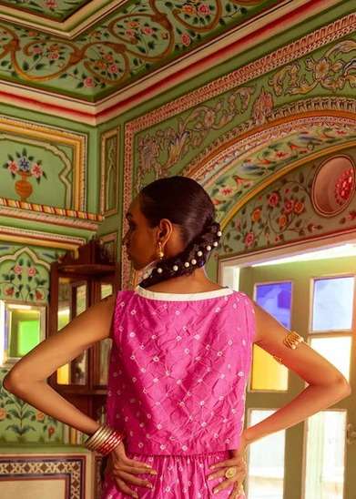 Pink Bandhej Skirt Set Image - 3