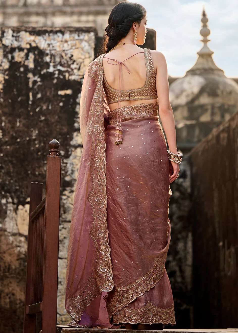 Dusty Rose Tissue Silk Sari Image - 1