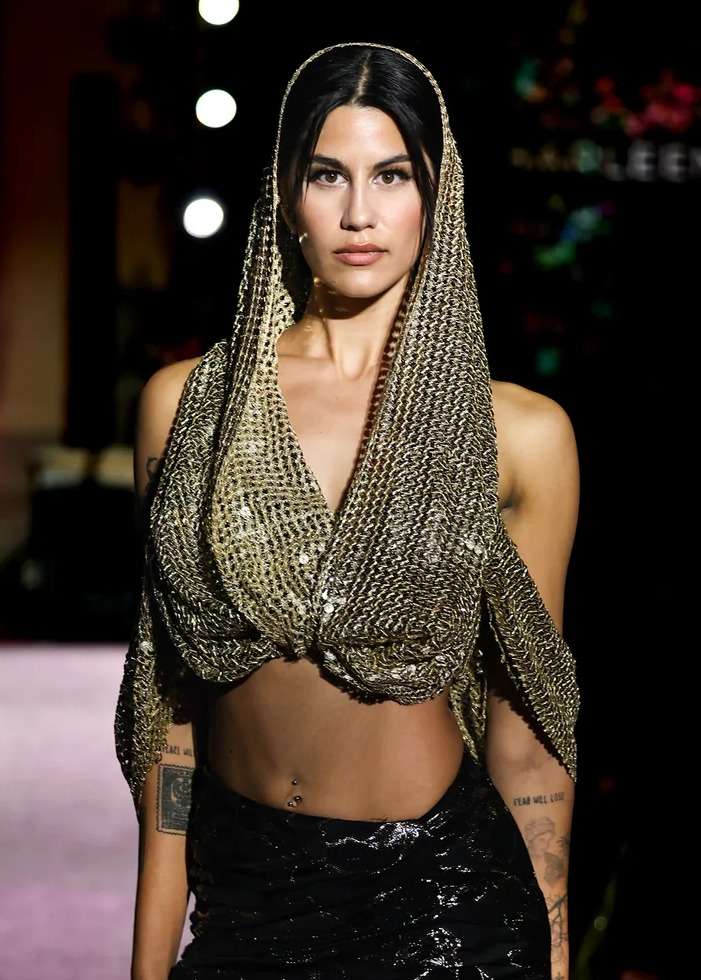 Sneha Gold Sequin Hooded Dupatta Top Image - 1