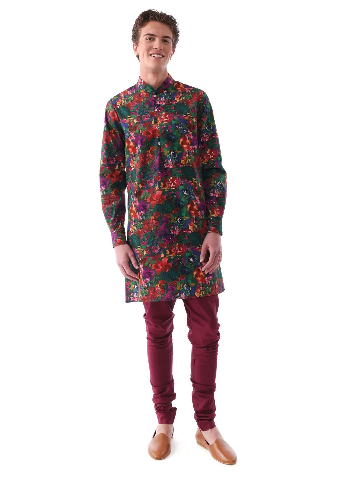 Navi Floral Kurta Image - 0