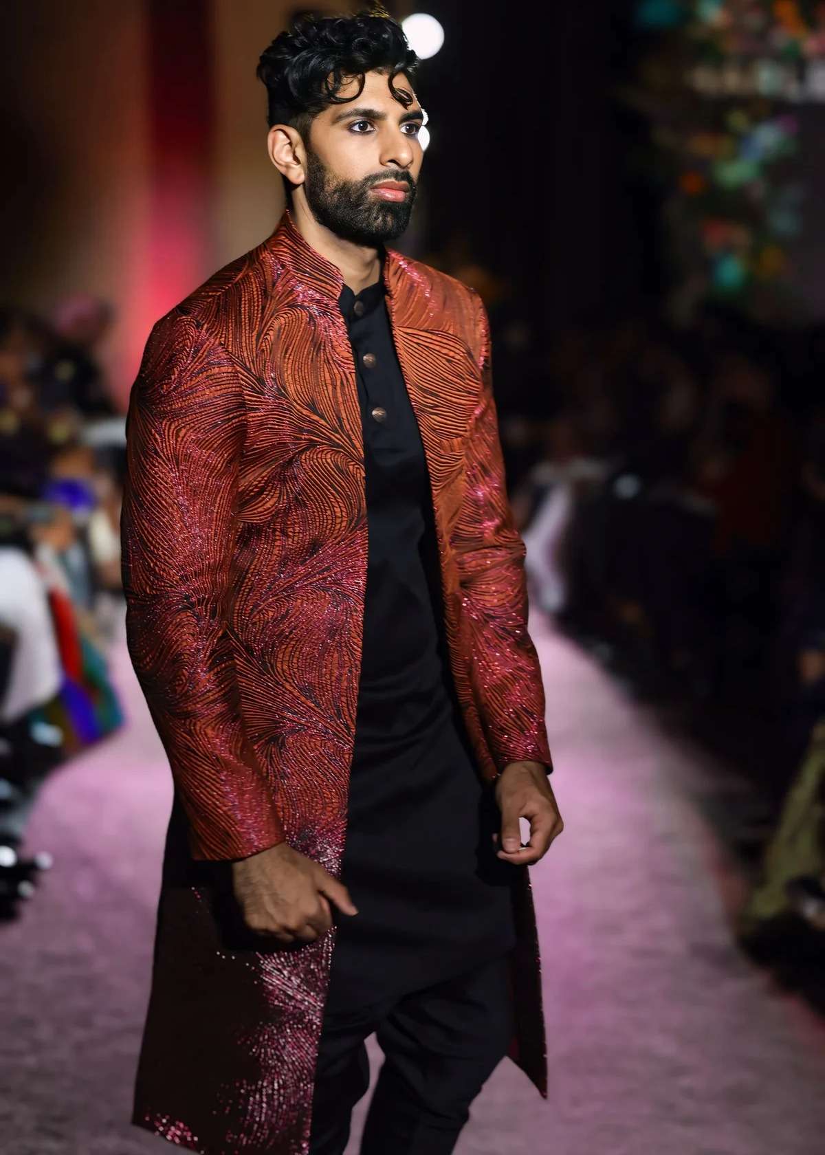 Vivek Metallic Ombre Open Sherwani Jacket Image - 0