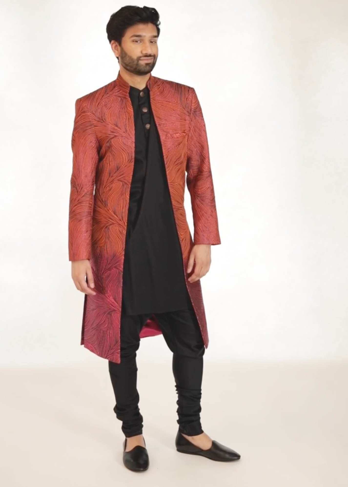 Vivek Metallic Ombre Open Sherwani Jacket Image - 2