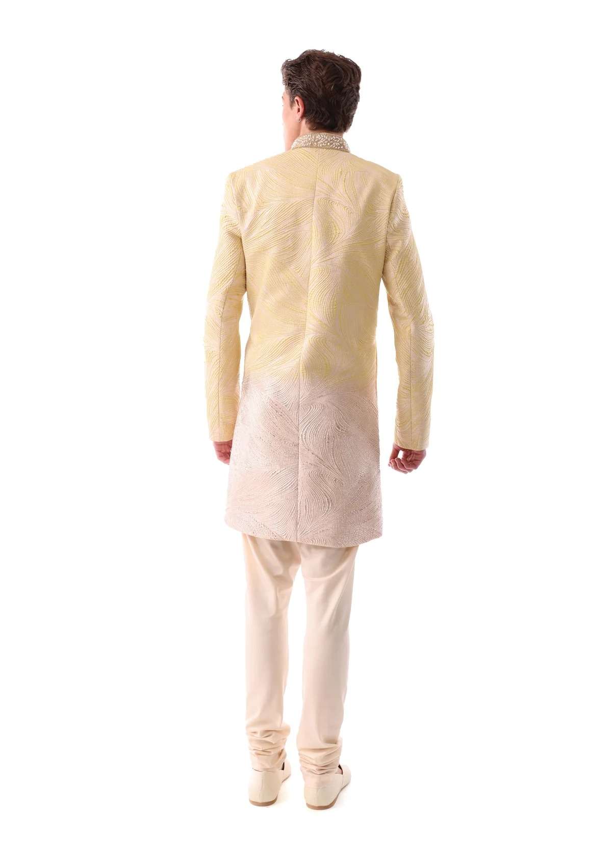 Karan Pale Yellow and Gold Sherwani Jacket Image - 3