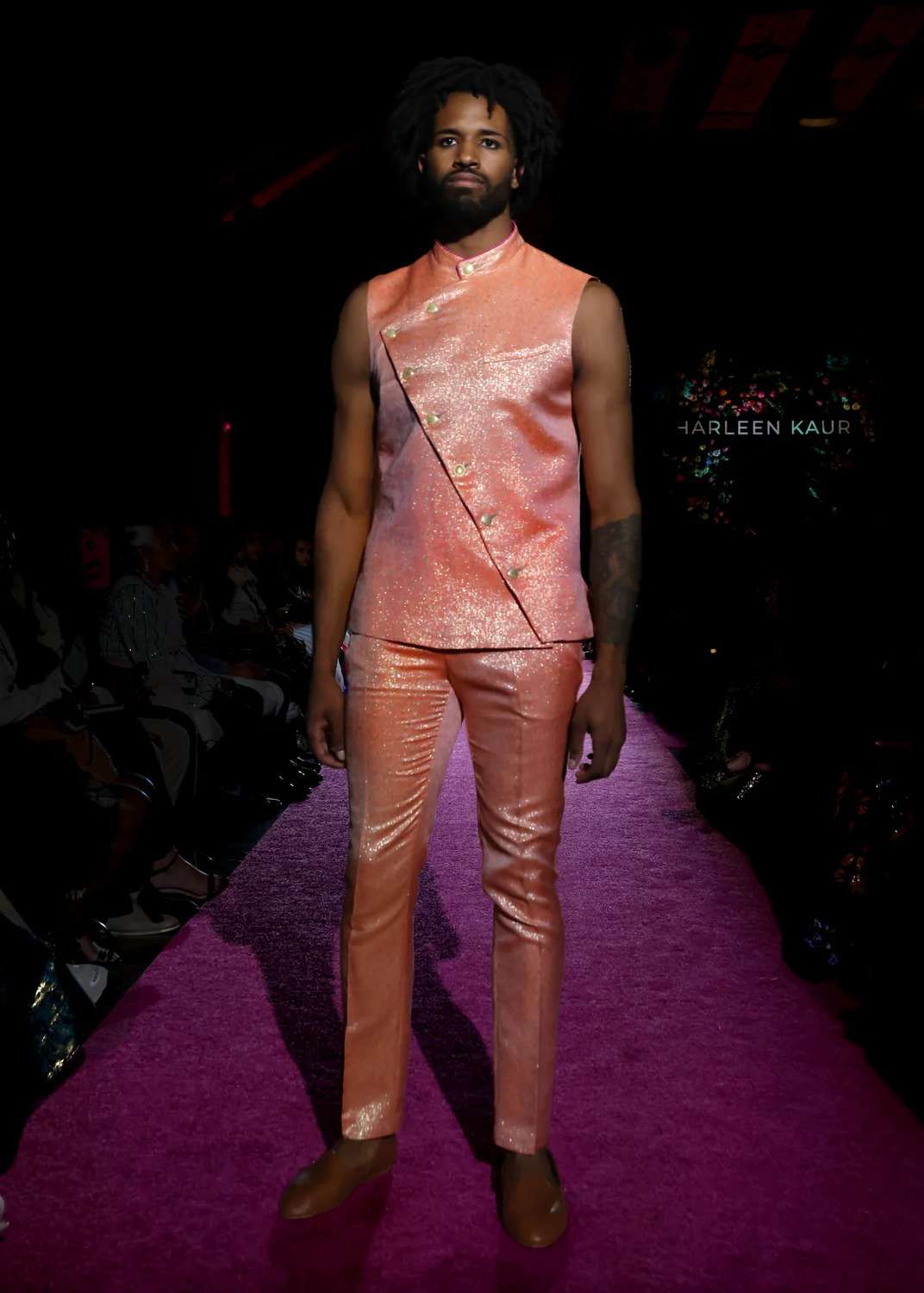 Neeraj Metallic Orange Bandi Vest Set Image - 0