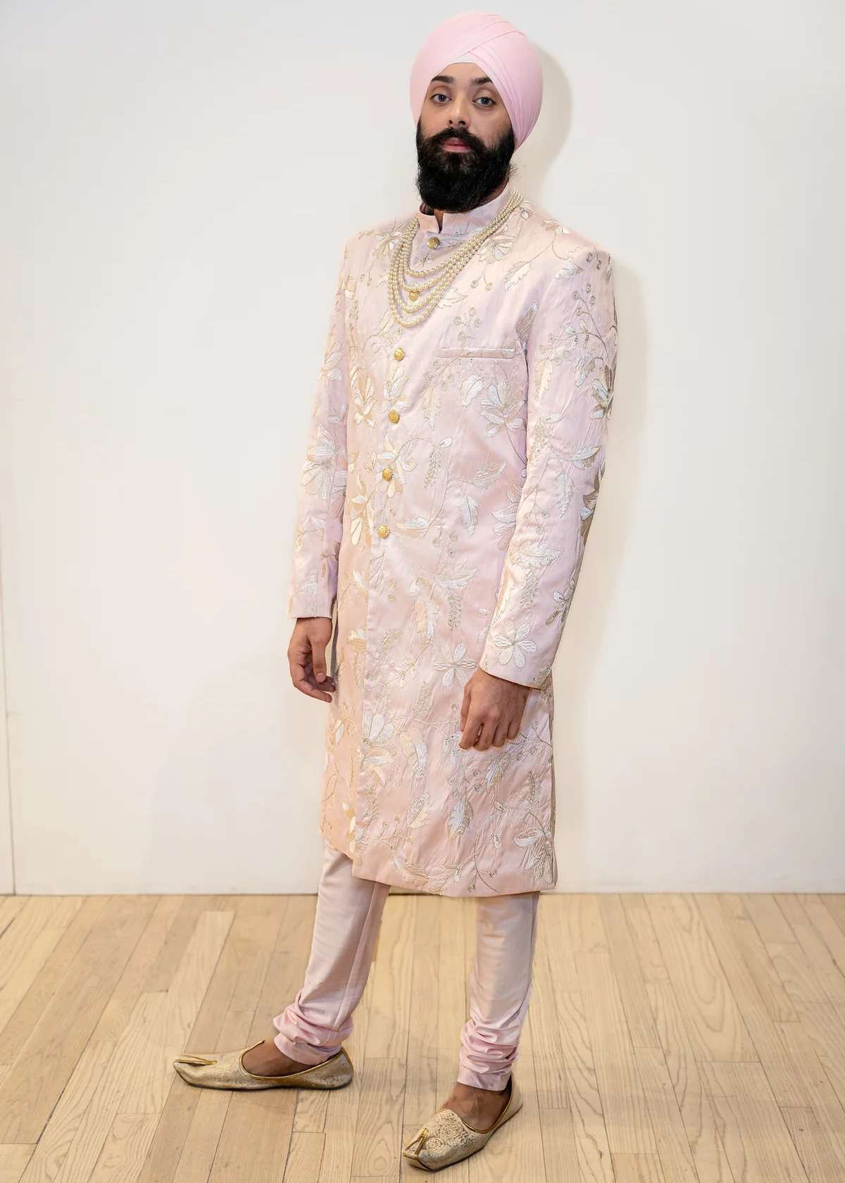 Brij Pink and White Sherwani Jacket Image - 0