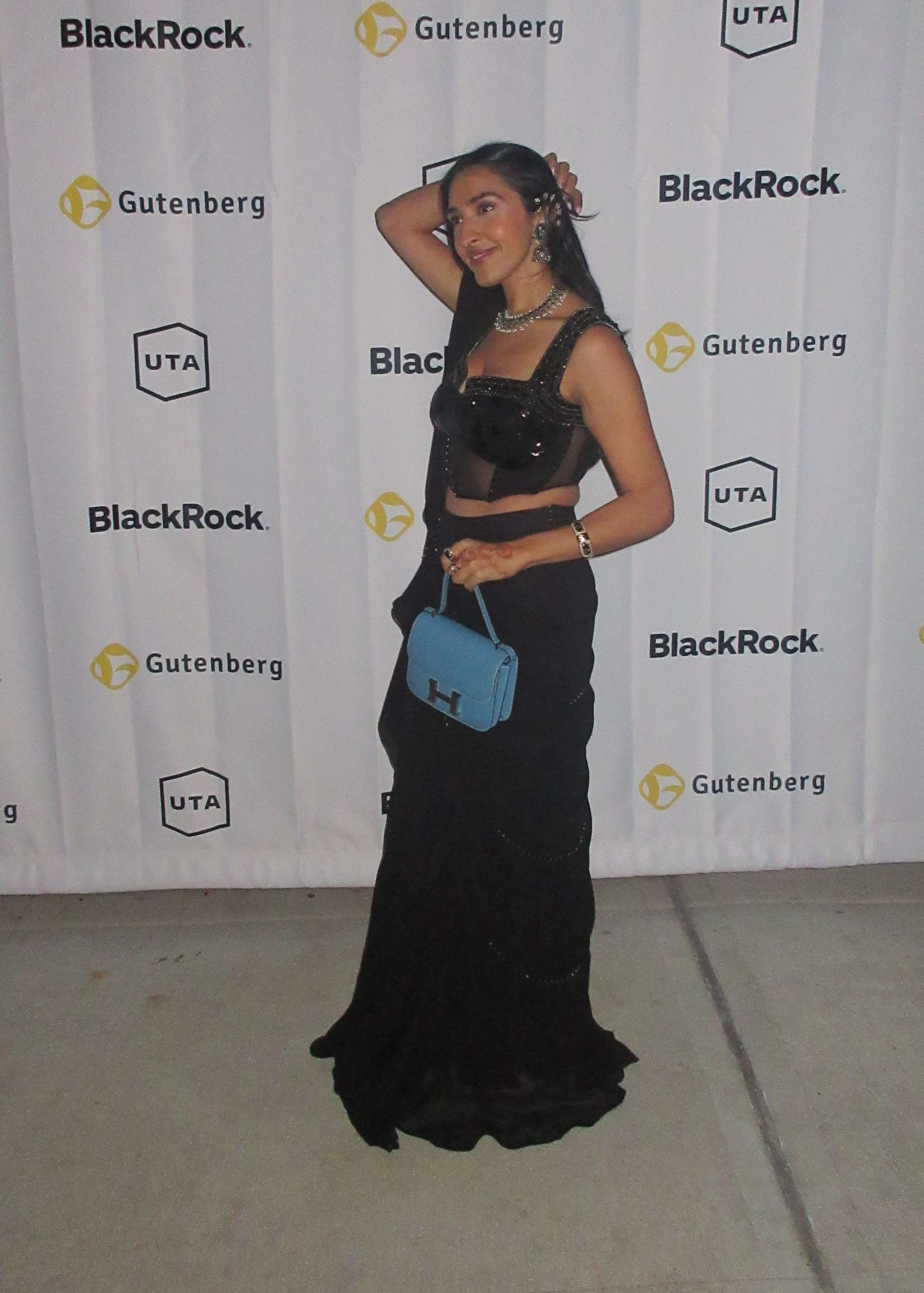 Black Beaded Corset Pre-Draped Sari Image - 3