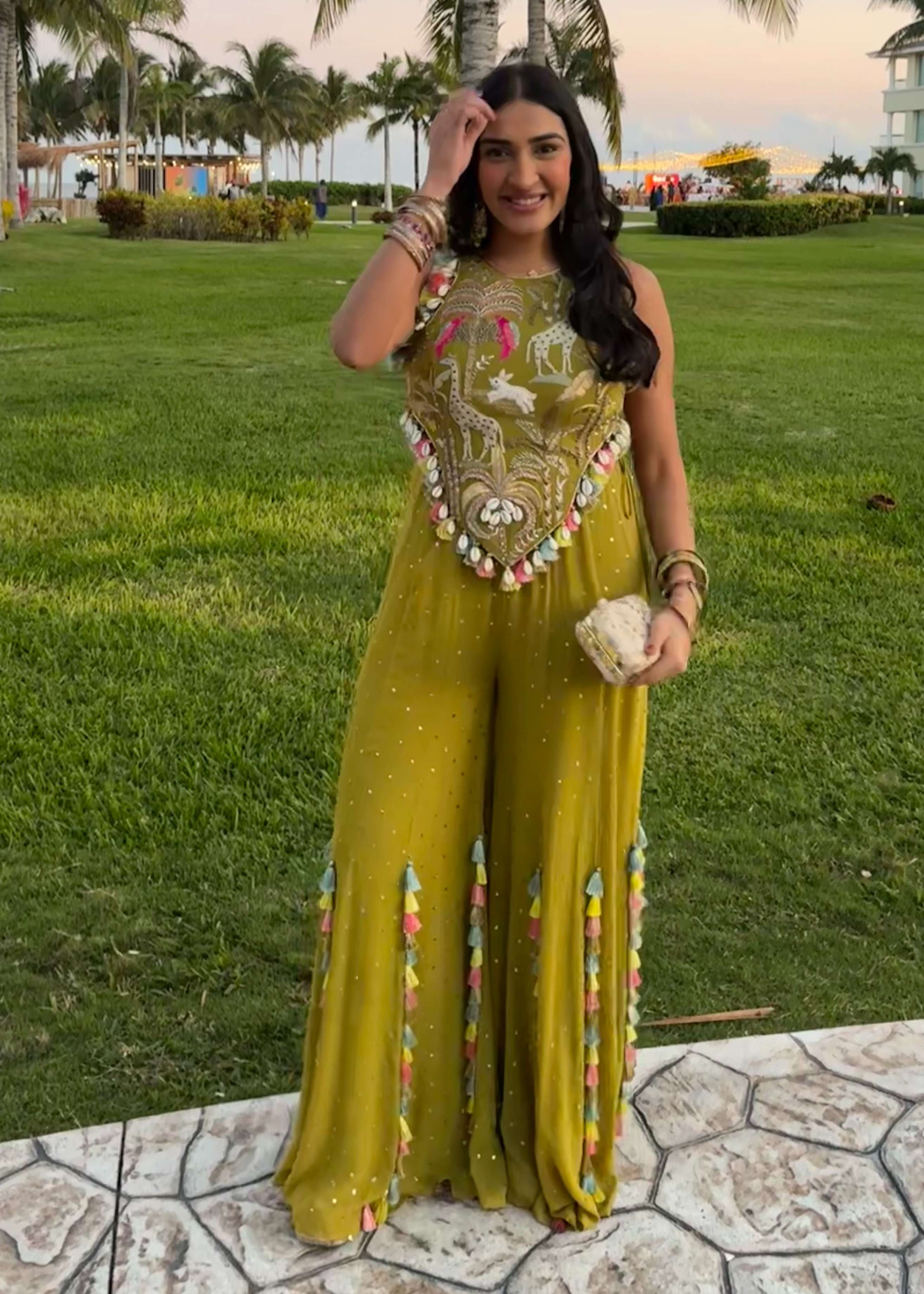 Olive Green Back Tie-Up Sharara Set Image - 0