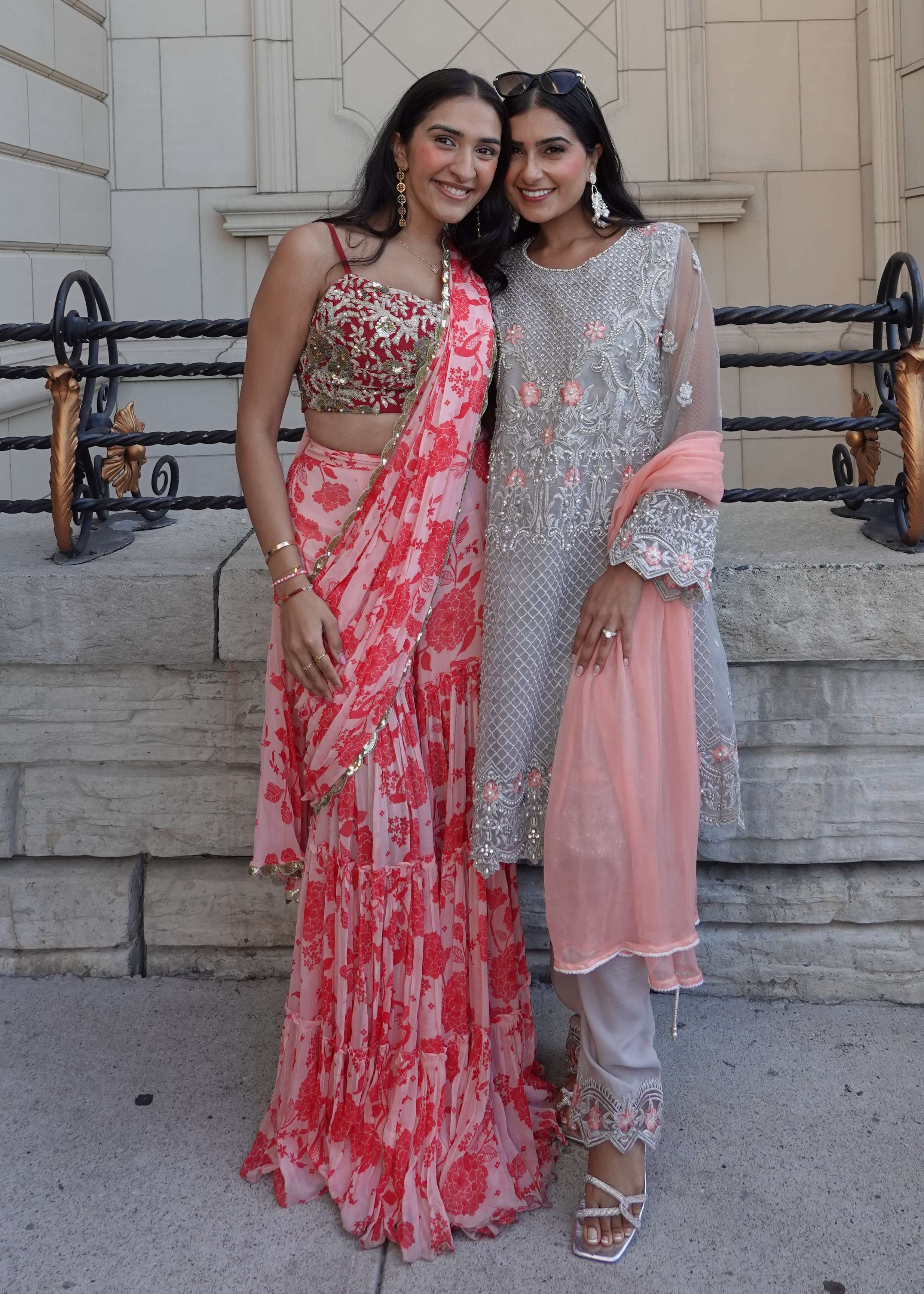Pink Printed Sharara Sari Set Image - 1