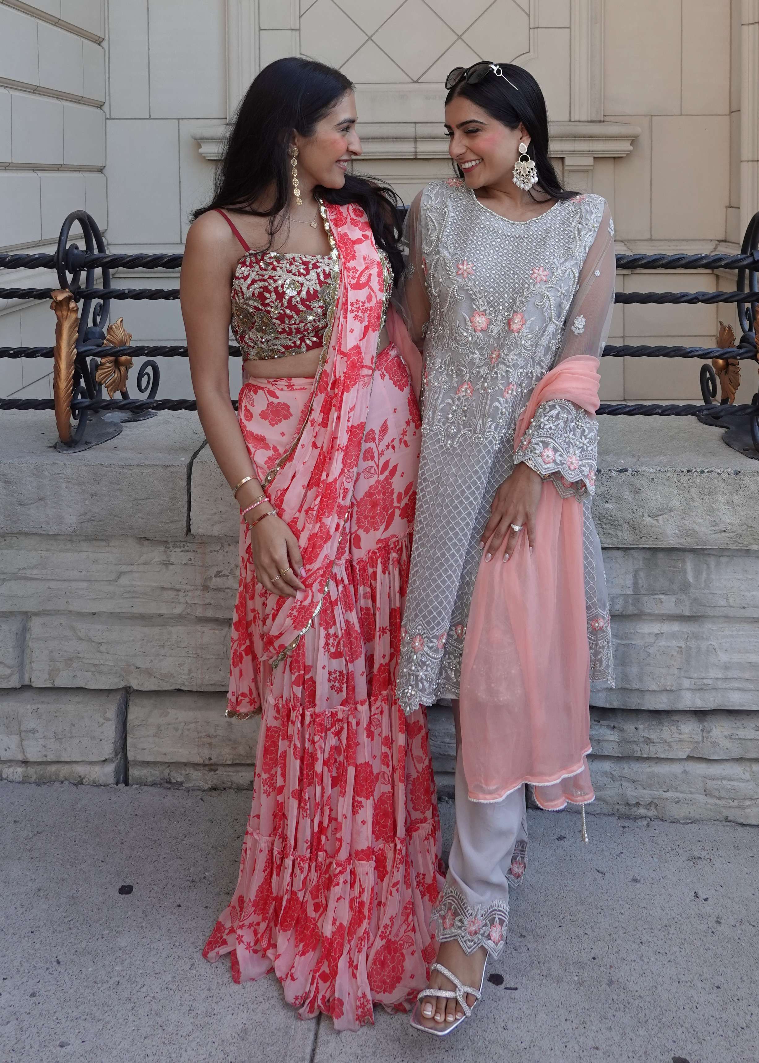Pink Printed Sharara Sari Set Image - 2