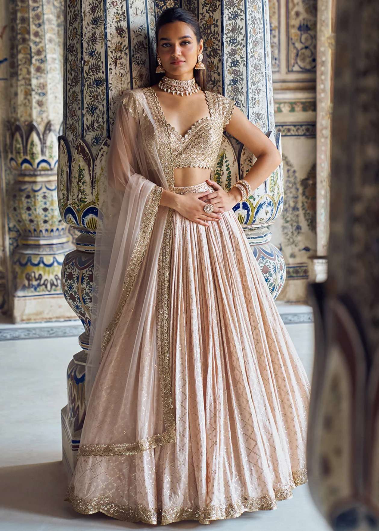 Blush and Gold Lehenga Set Image - 0