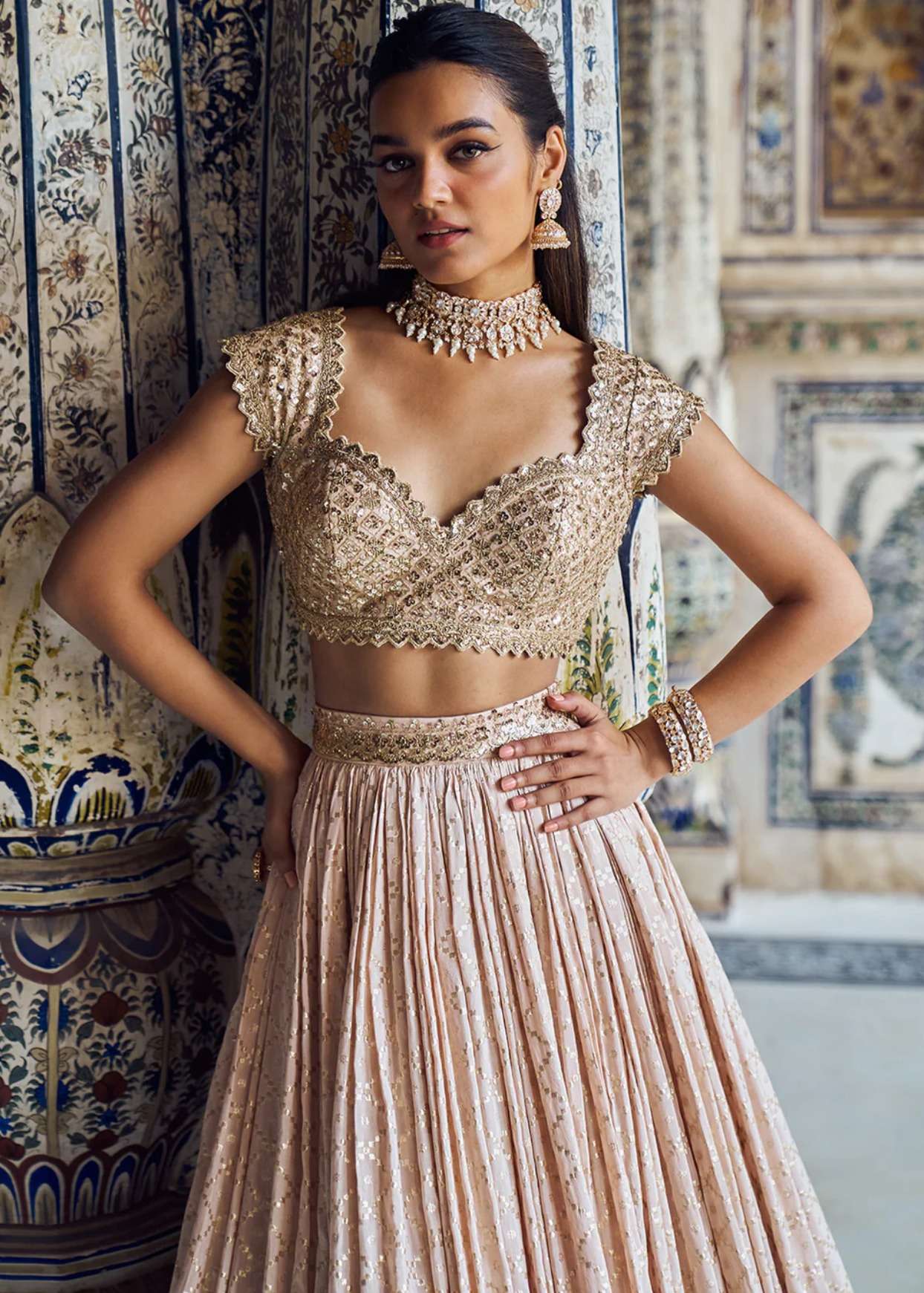 Blush and Gold Lehenga Set Image - 1