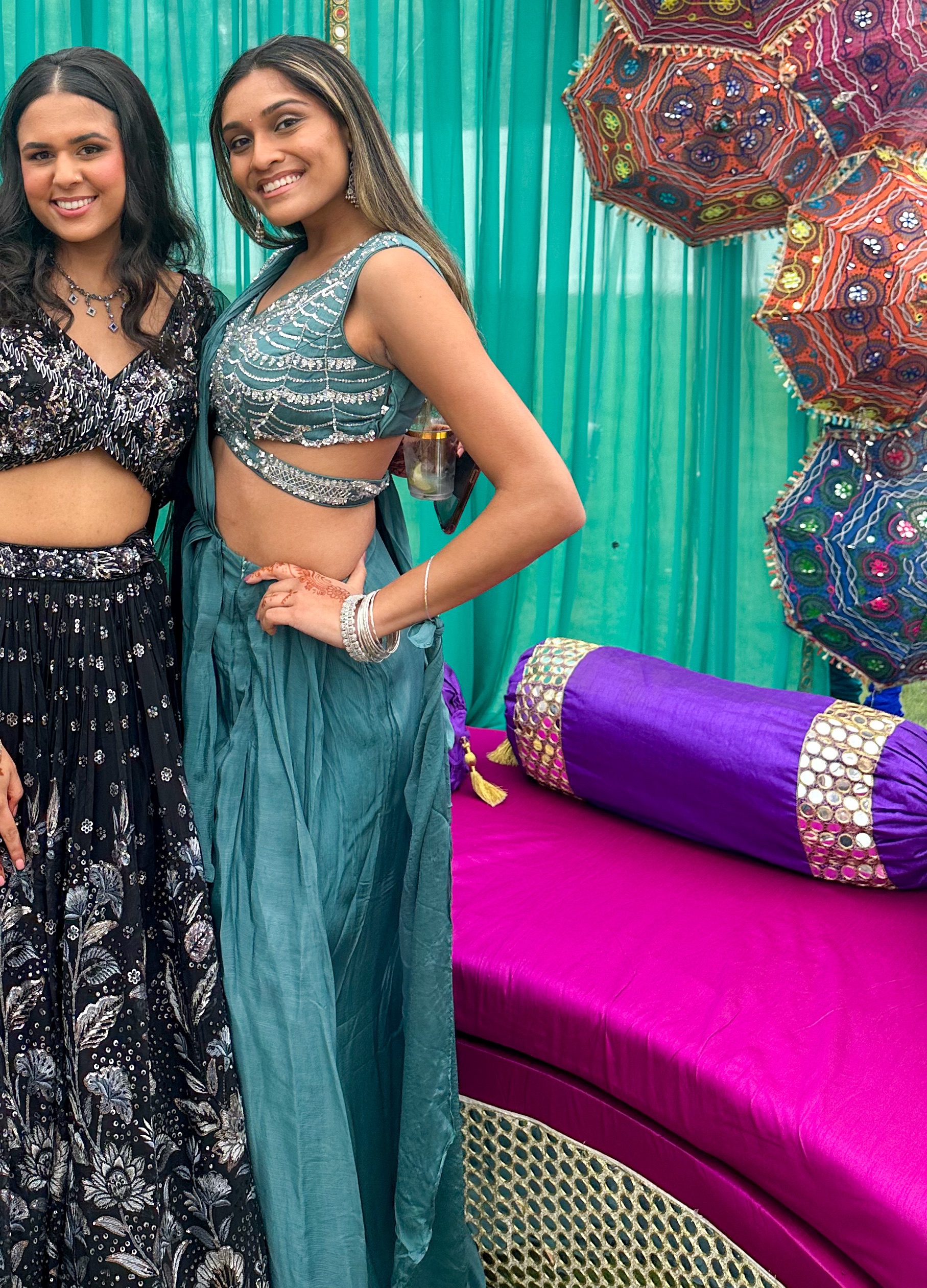 Teal Green Pre-Draped Sari Image - 0