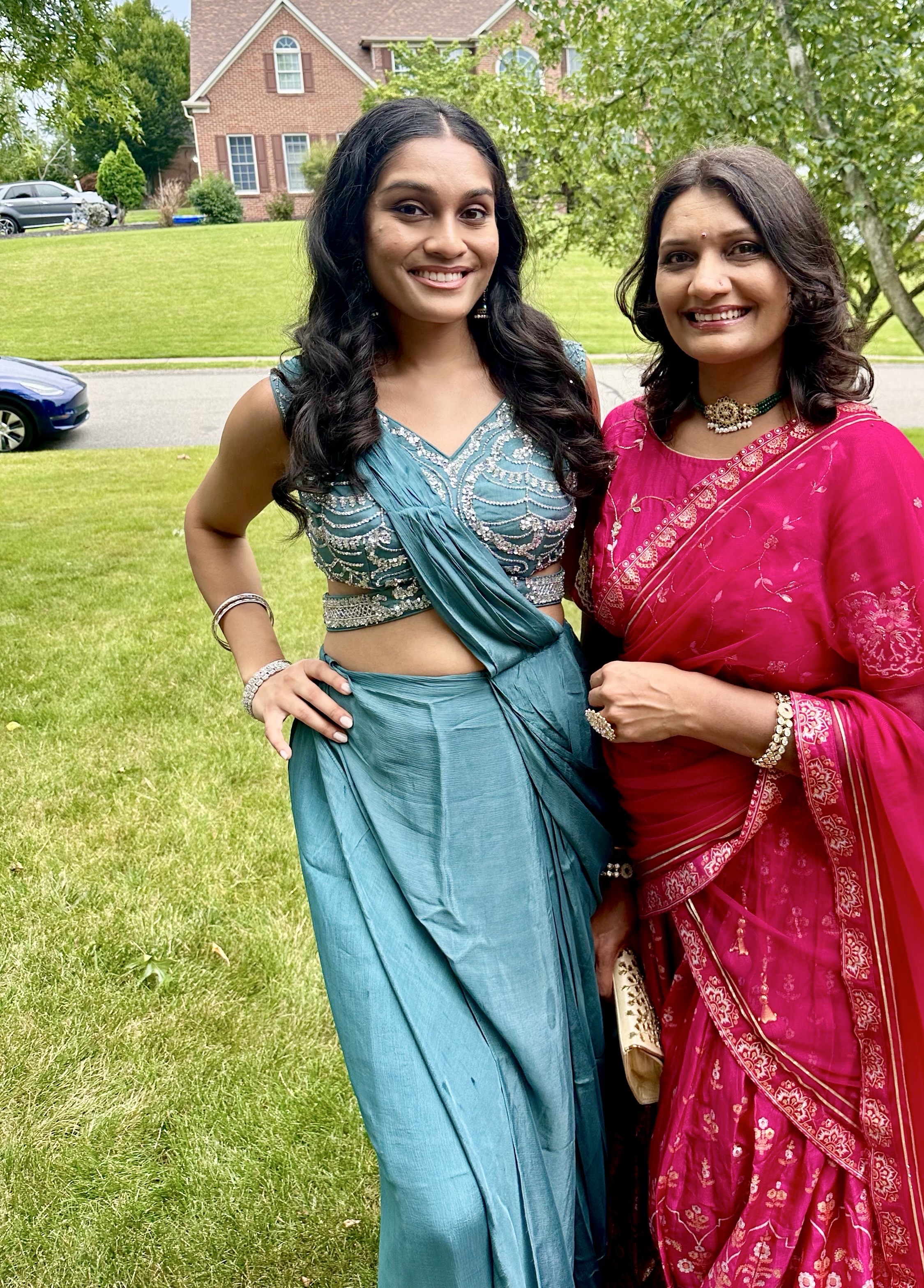 Teal Green Pre-Draped Sari Image - 1