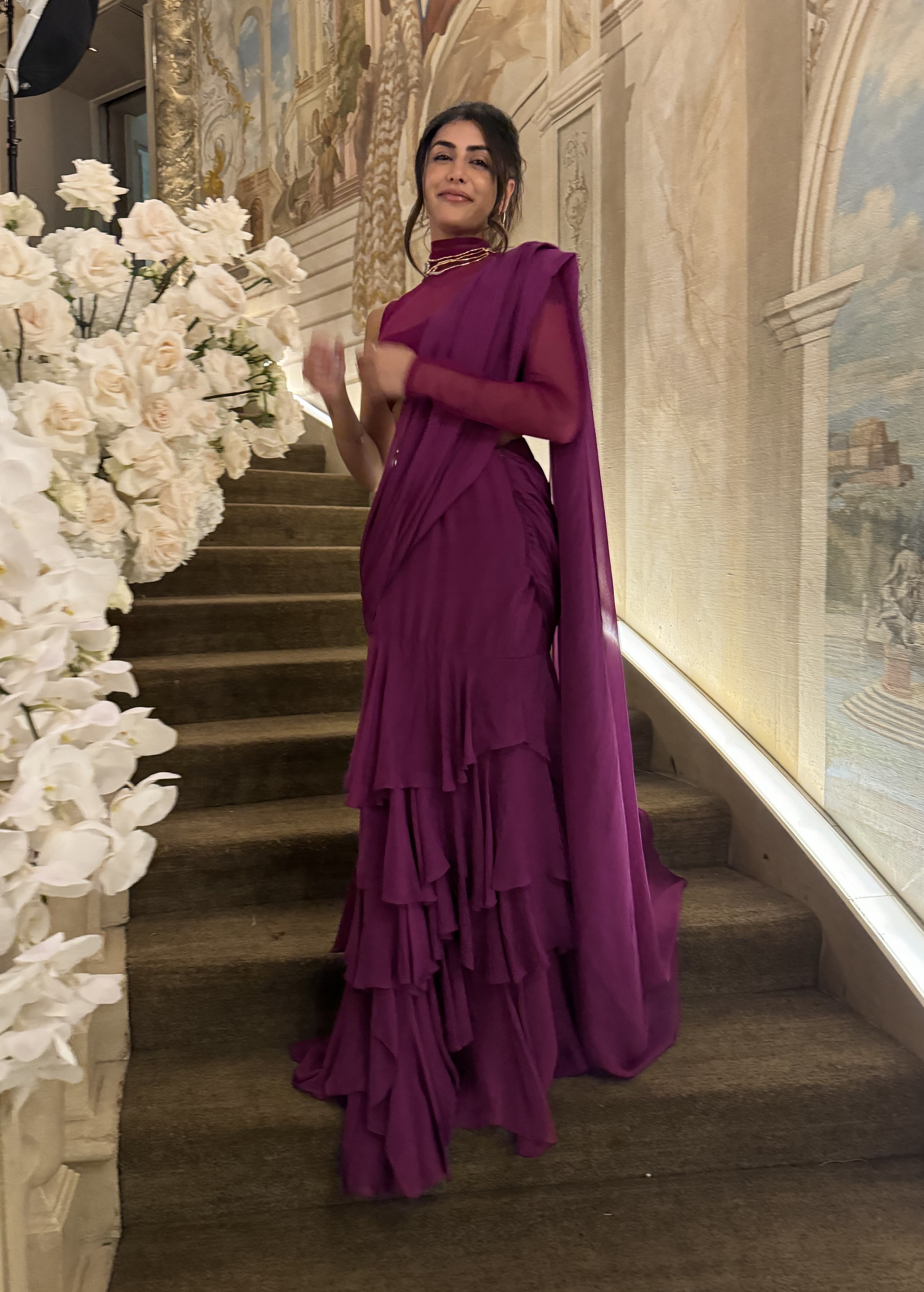 Magenta Pre-Draped Sari Set Image - 0