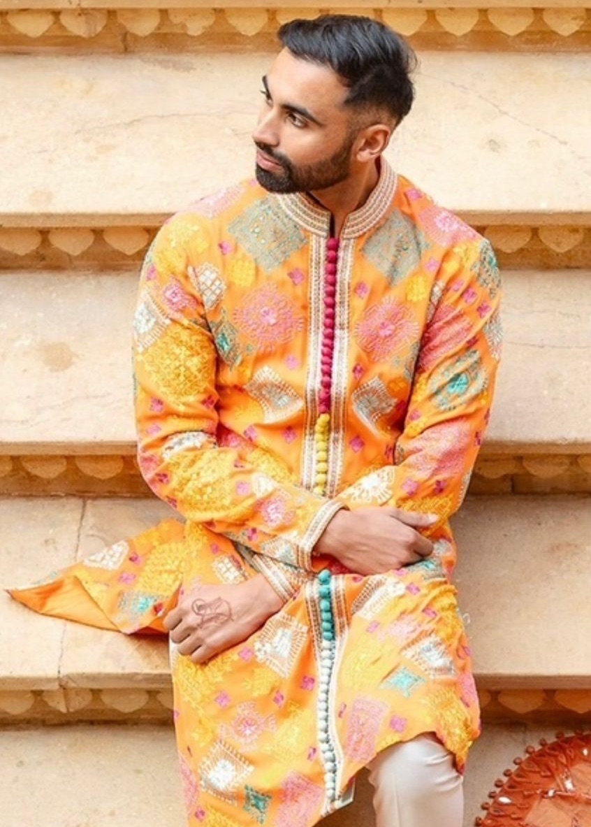 Orange Colorful Kurta Set Image - 0
