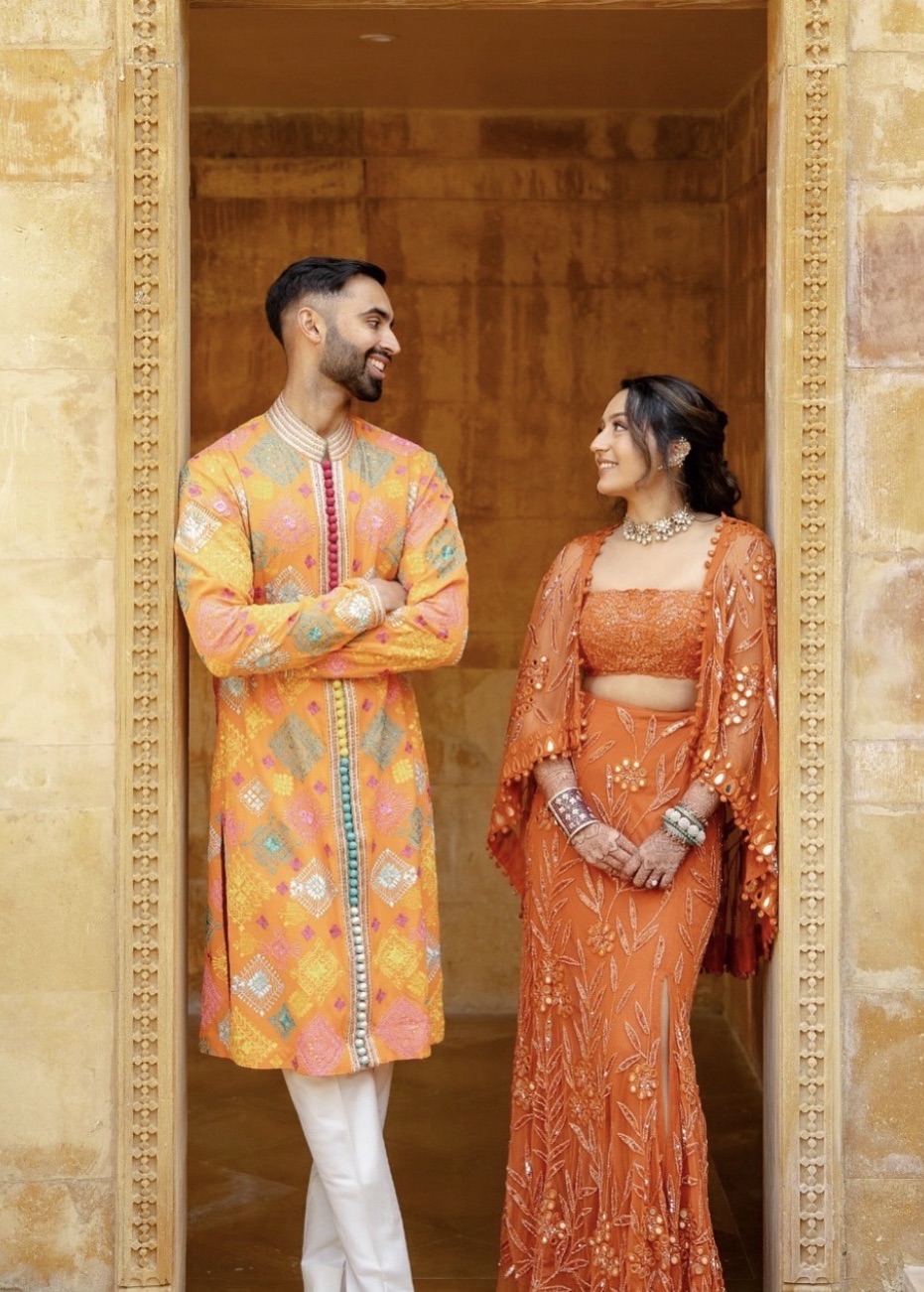 Orange Colorful Kurta Set Image - 1