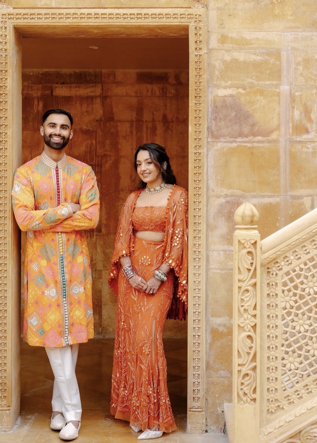 Orange Colorful Kurta Set Image - 2