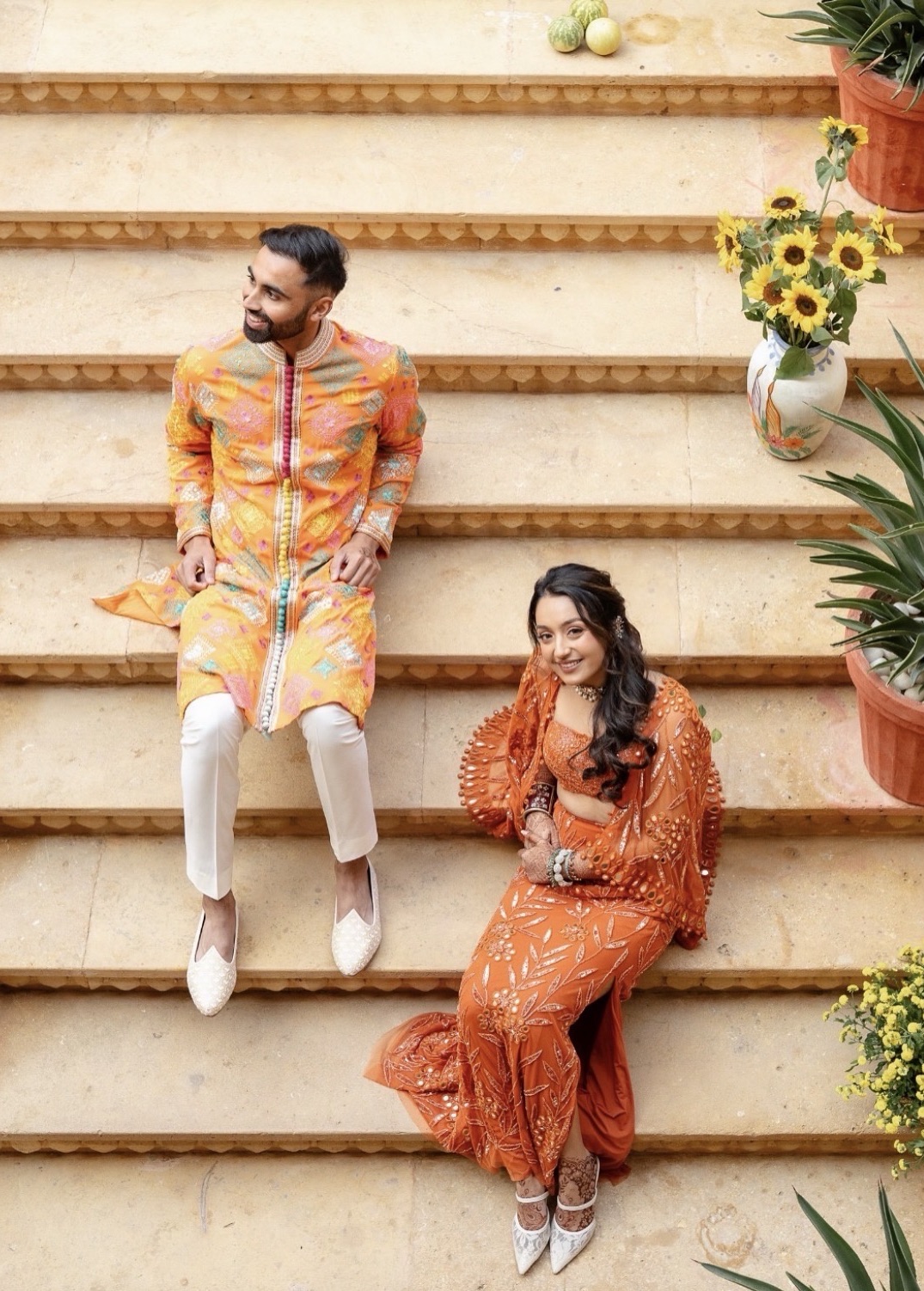 Orange Colorful Kurta Set Image - 3