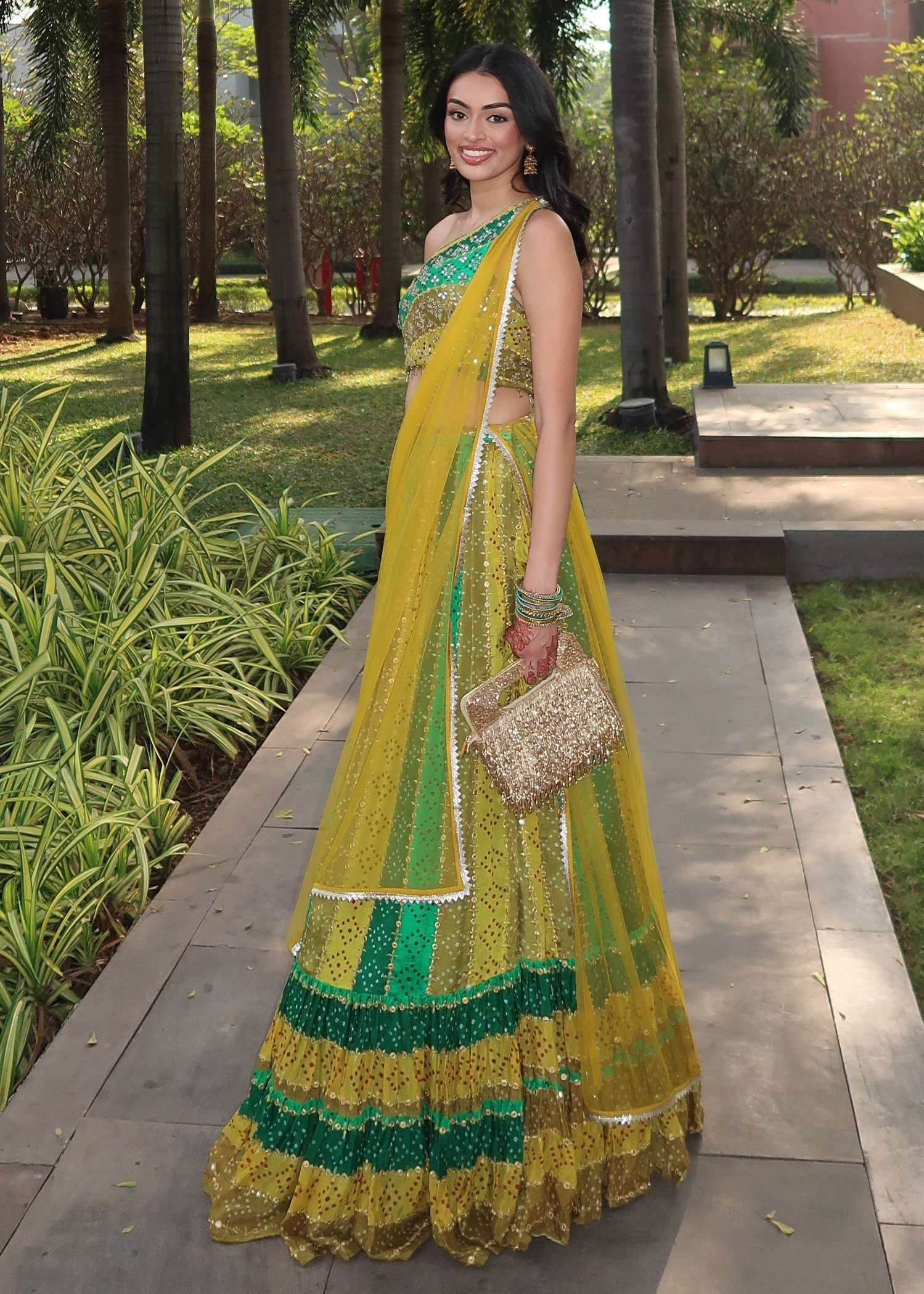 Multi-Green Panel Lehenga Image - 0