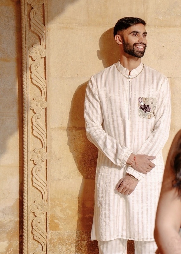 Striped Zipper Kurta Set Image - 1