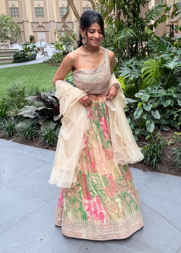 Tie-Dye One Shoulder Lehenga Image - 0