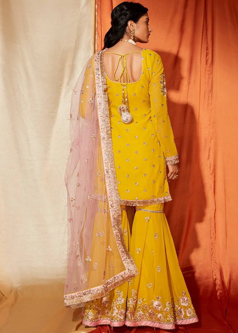 Yellow Long-Sleeved Gharara Set Image - 1