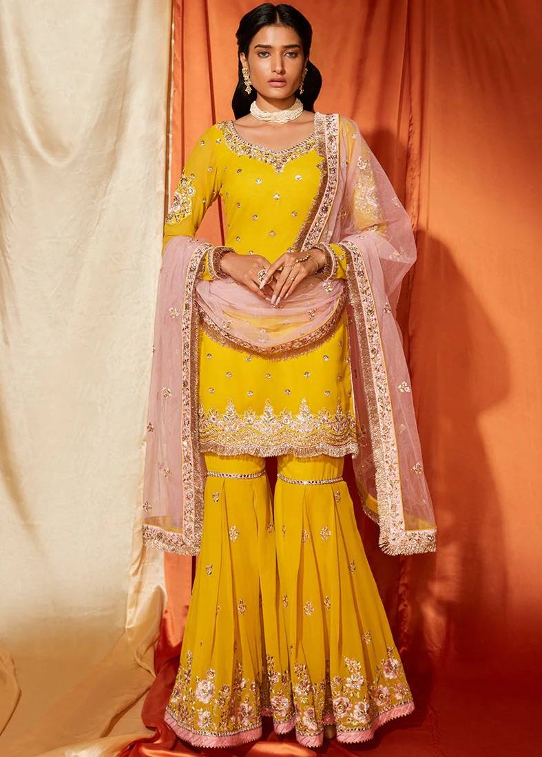 Yellow Long-Sleeved Gharara Set Image - 0