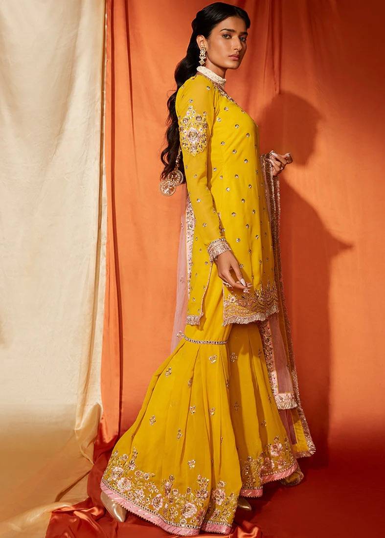 Yellow Long-Sleeved Gharara Set Image - 2