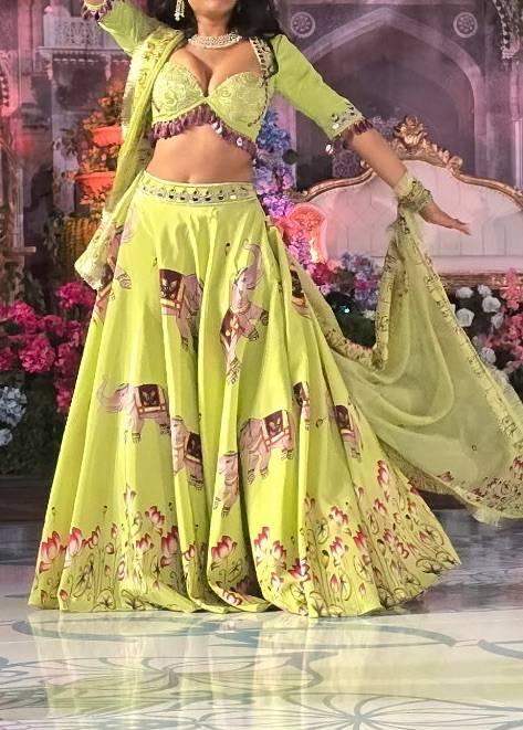 Green Mirrorwork Lehenga Set Image - 6